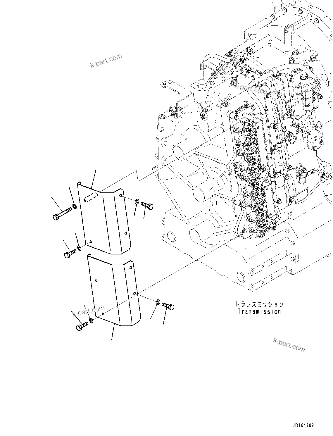 Komatsu parts book diagram for GD955-7M0 S/N 31001-UP: TORQUE CONVERTER AND TRANSMISSION, COVER(#30001-)