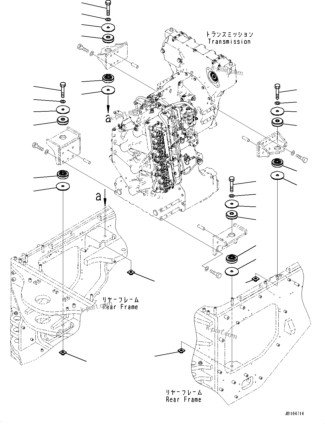Komatsu parts book diagram for GD955-7M0 S/N 31001-UP: TORQUE CONVERTER AND TRANSMISSION, CUSHION(#30001-)