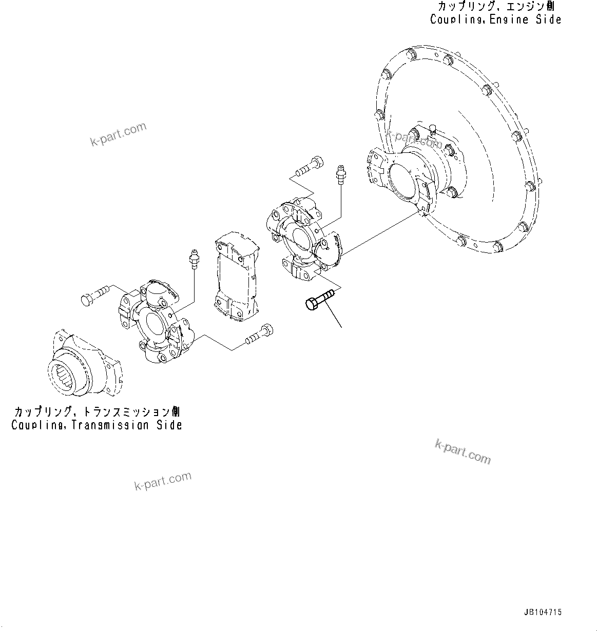 Komatsu parts book diagram for GD955-7M0 S/N 31001-UP: TORQUE CONVERTER AND TRANSMISSION, DRIVE SHAFT MOUNTING (2/2)(#30001-)