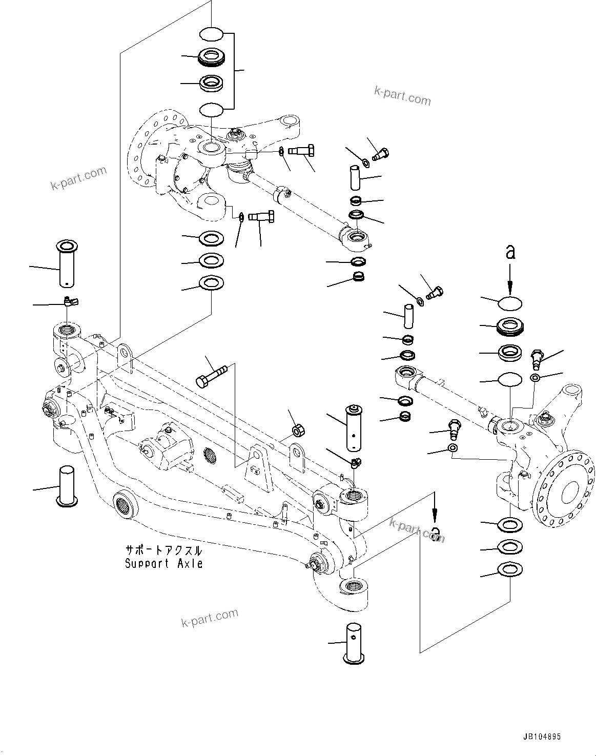 Komatsu parts book diagram for GD955-7M0 S/N 31001-UP: FRONT AXLE, PIN (1/2)(#30001-)