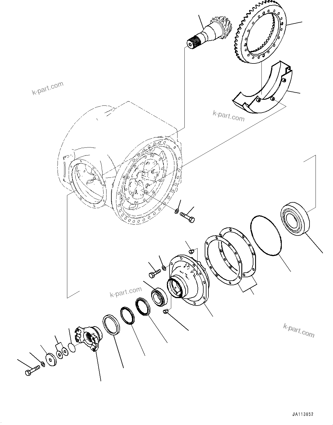 Komatsu parts book diagram for GD955-7M0 S/N 31001-UP: REAR AXLE, FINAL DRIVE, BEVEL GEAR(#30001-)