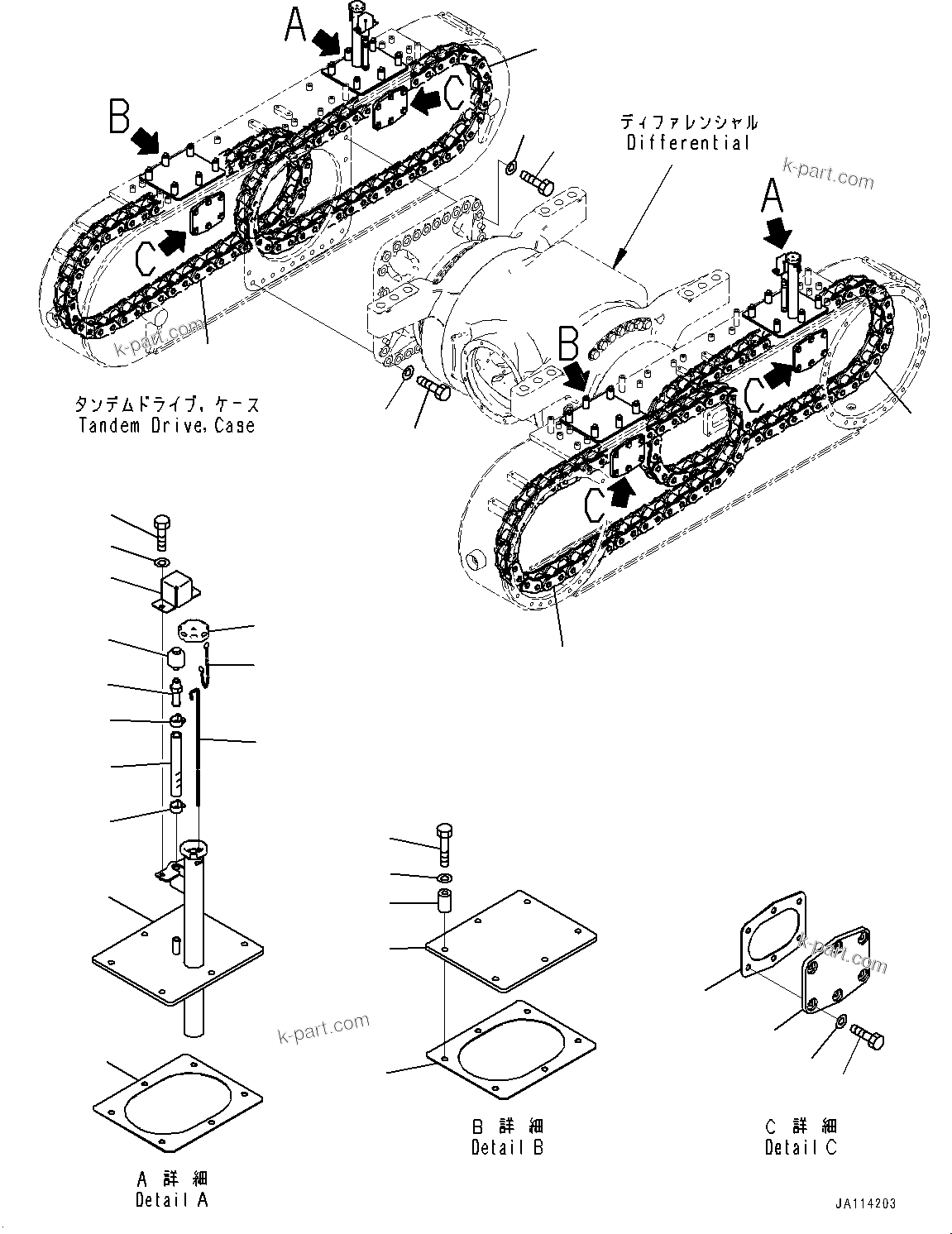 Komatsu parts book diagram for GD955-7M0 S/N 31001-UP: REAR AXLE, TANDEM RELATED PARTS(#30001-)