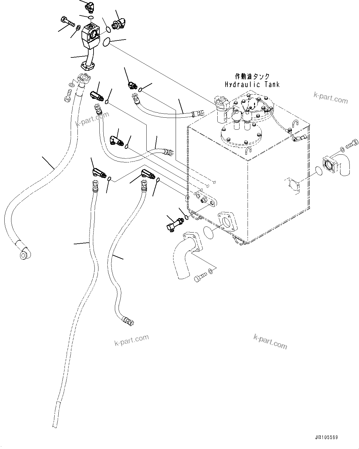 Komatsu parts book diagram for GD955-7M0 S/N 31001-UP: HYDRAULIC TANK RELATED MISCELLANEOUS PARTS, HYDRAULIC TANK PIPING(#30001-)