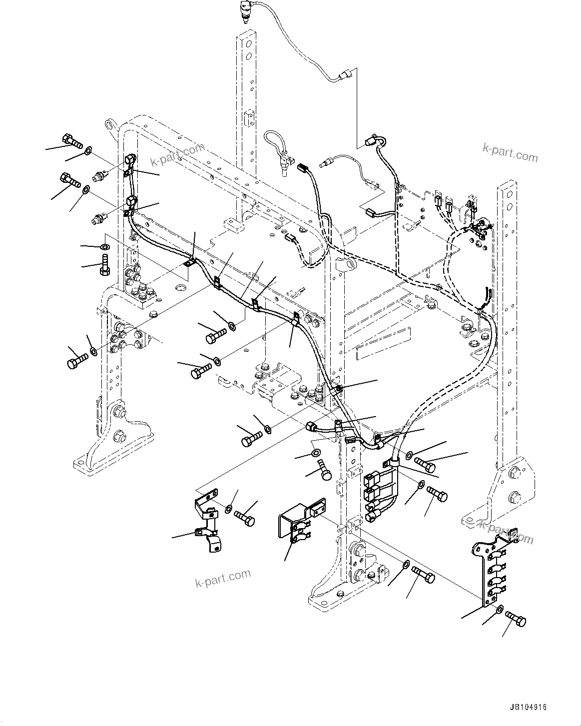 Komatsu parts book diagram for GD955-7M0 S/N 31001-UP: HYDRAULIC TANK RELATED MISCELLANEOUS PARTS, HYDRAULIC SENSOR WIRING HARNESS AND HOSE CLAMP (1/2)(#30001-)