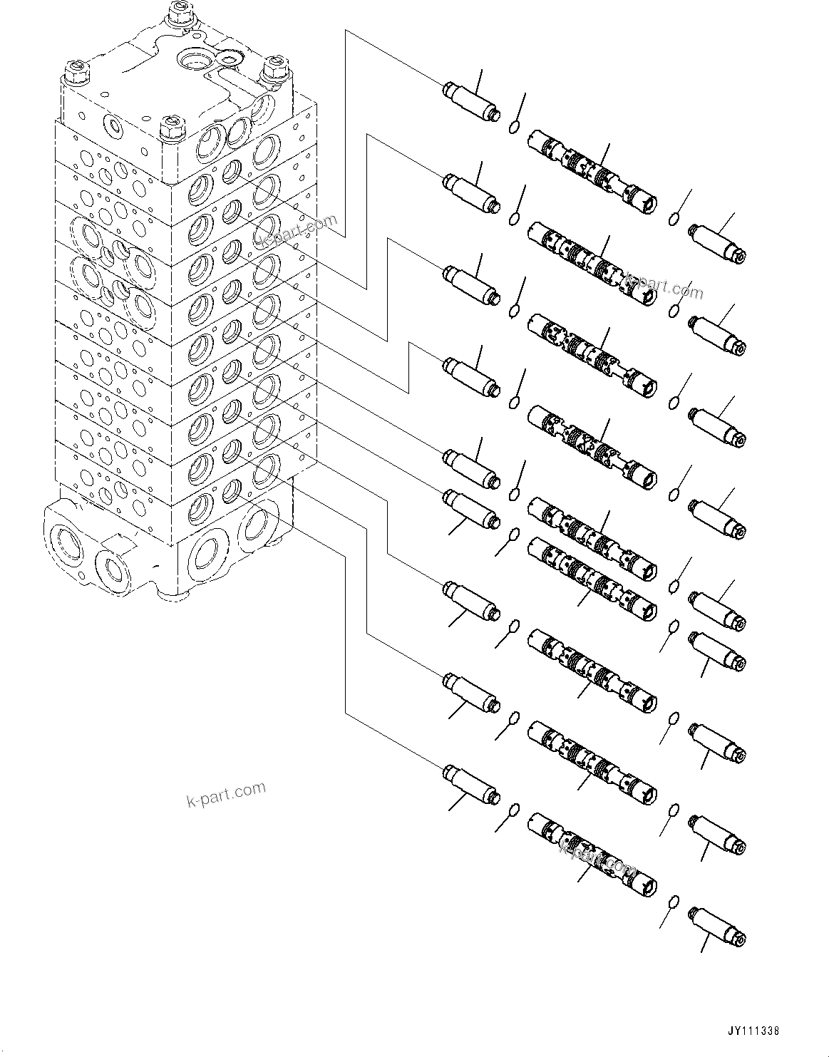 Komatsu parts book diagram for GD955-7M0 S/N 31001-UP: CONTROL VALVE, 9-VALVE (3/25)(#30001-)