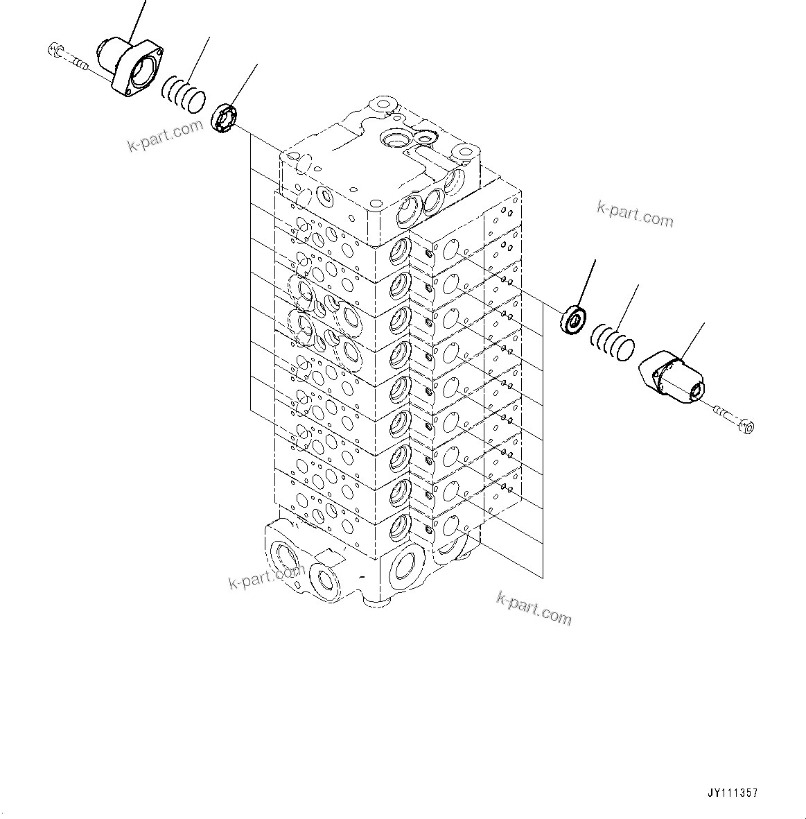Komatsu parts book diagram for GD955-7M0 S/N 31001-UP: CONTROL VALVE, 9-VALVE (5/25)(#30001-)