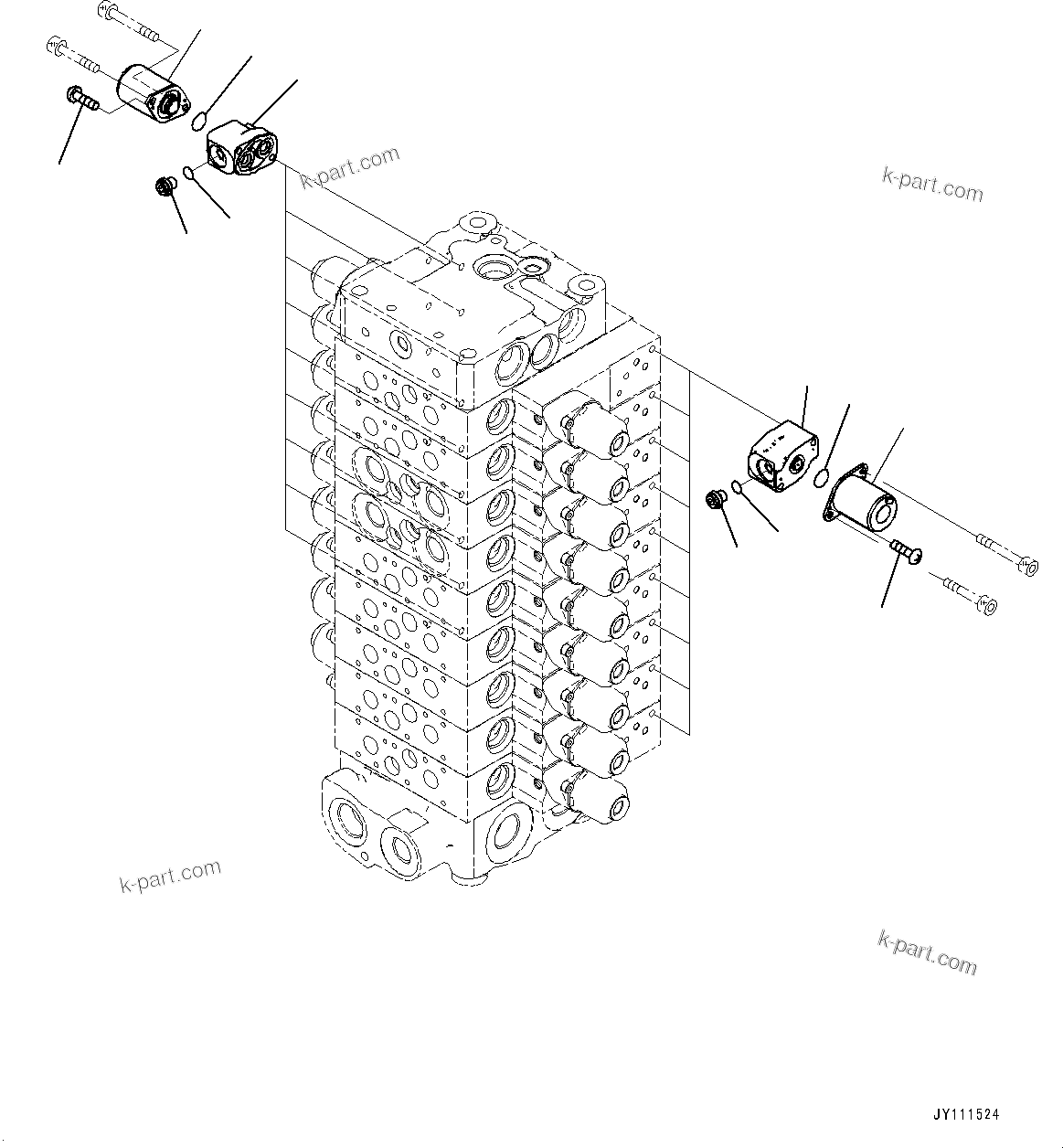 Komatsu parts book diagram for GD955-7M0 S/N 31001-UP: CONTROL VALVE, 9-VALVE (6/25)(#30001-)