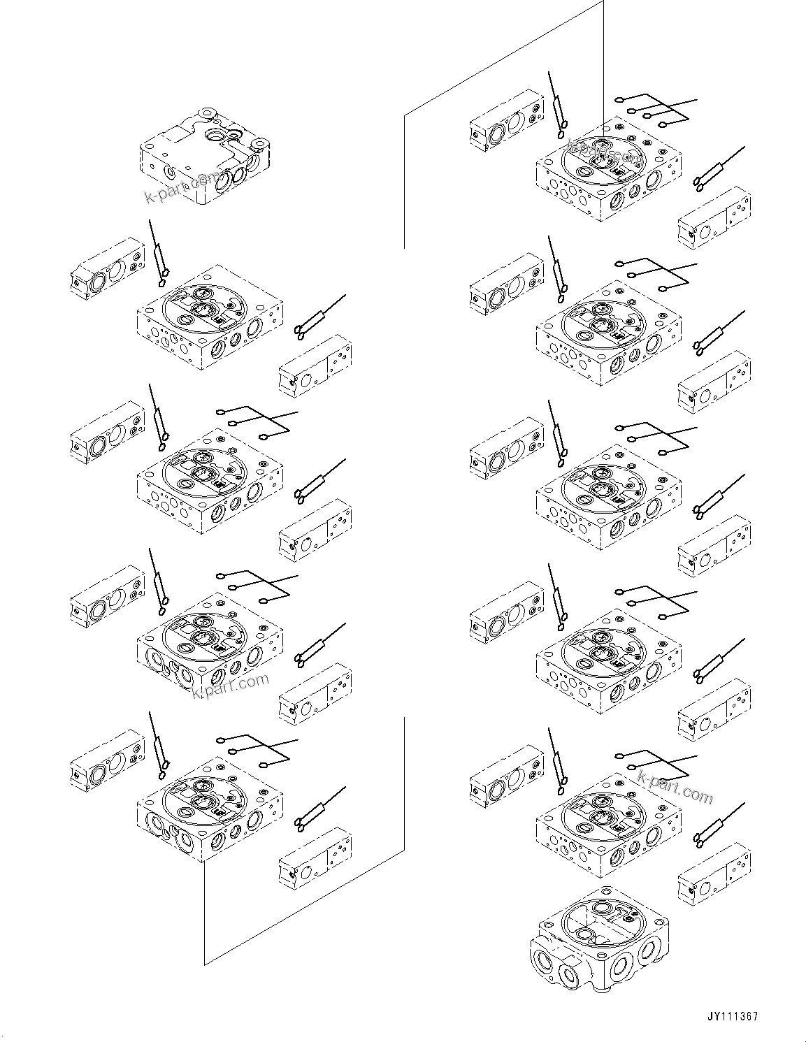 Komatsu parts book diagram for GD955-7M0 S/N 31001-UP: CONTROL VALVE, 9-VALVE (8/25)(#30001-)