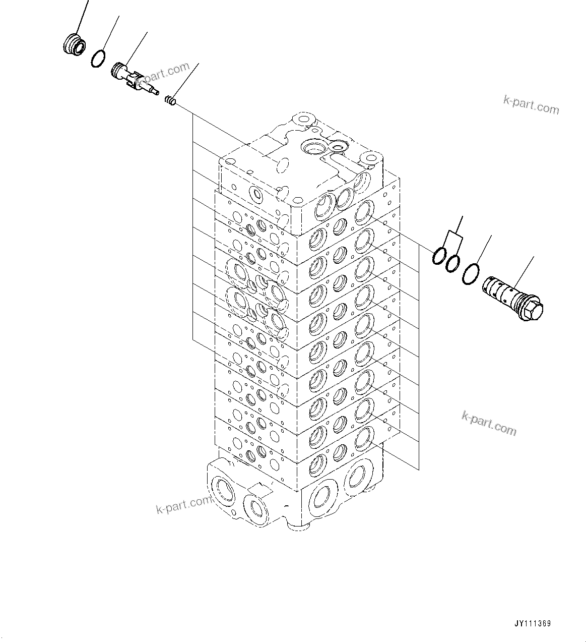 Komatsu parts book diagram for GD955-7M0 S/N 31001-UP: CONTROL VALVE, 9-VALVE (10/25)(#30001-)