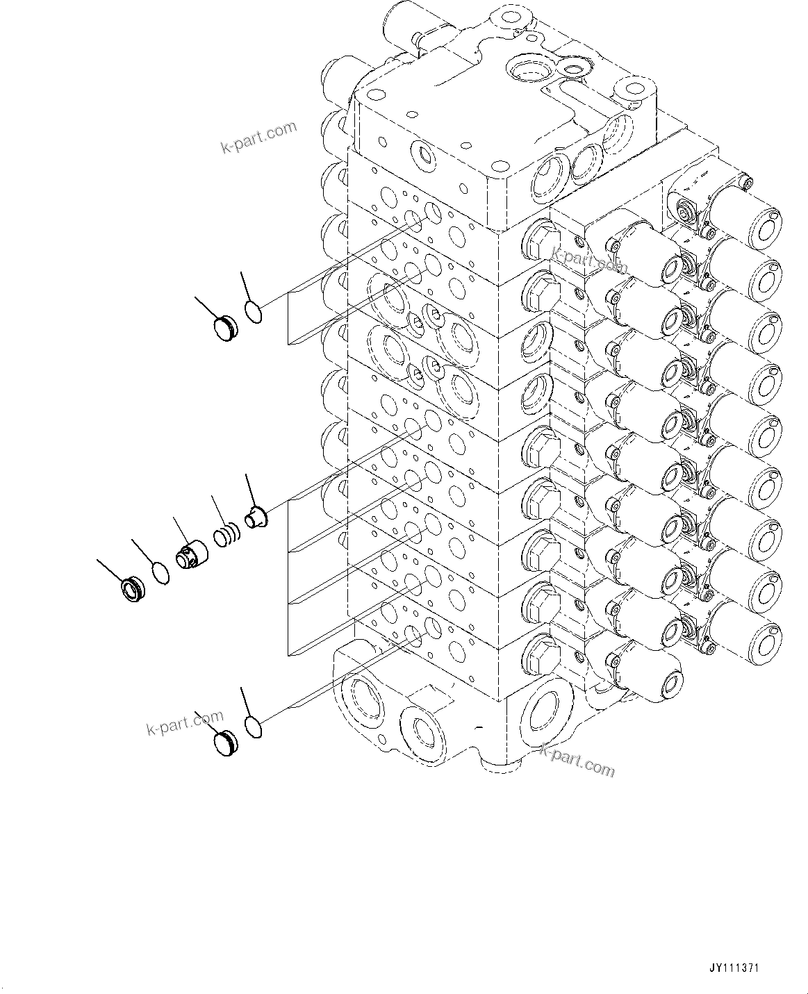 Komatsu parts book diagram for GD955-7M0 S/N 31001-UP: CONTROL VALVE, 9-VALVE (11/25)(#30001-)