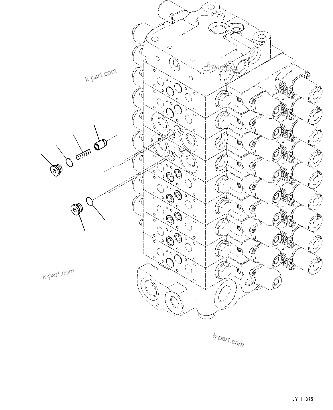 Komatsu parts book diagram for GD955-7M0 S/N 31001-UP: CONTROL VALVE, 9-VALVE (12/25)(#30001-)