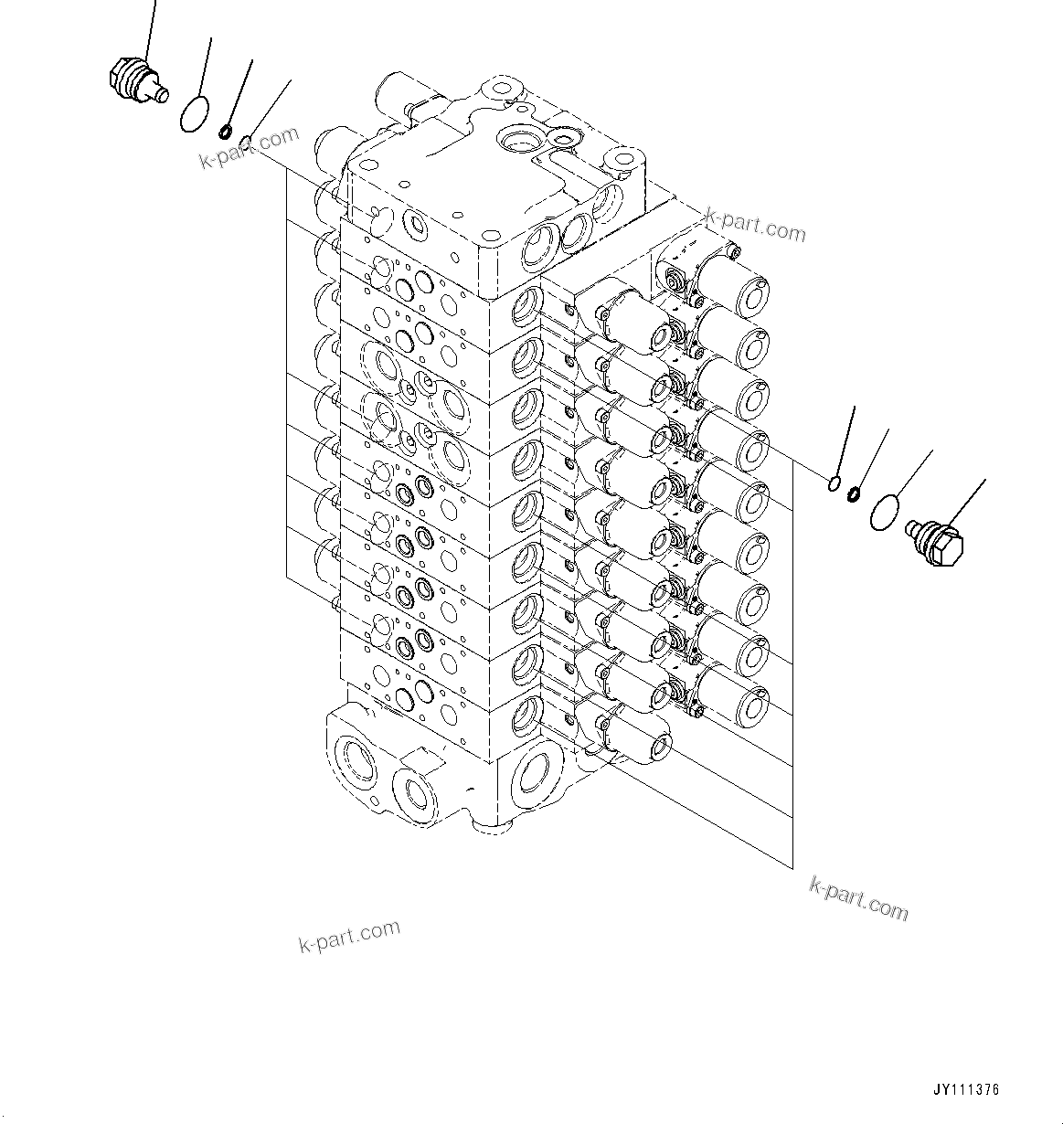 Komatsu parts book diagram for GD955-7M0 S/N 31001-UP: CONTROL VALVE, 9-VALVE (13/25)(#30001-)
