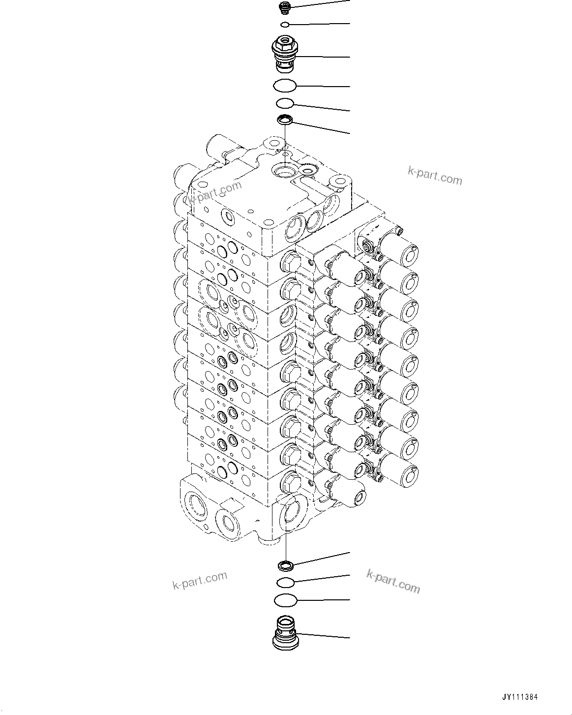 Komatsu parts book diagram for GD955-7M0 S/N 31001-UP: CONTROL VALVE, 9-VALVE (18/25)(#30001-)