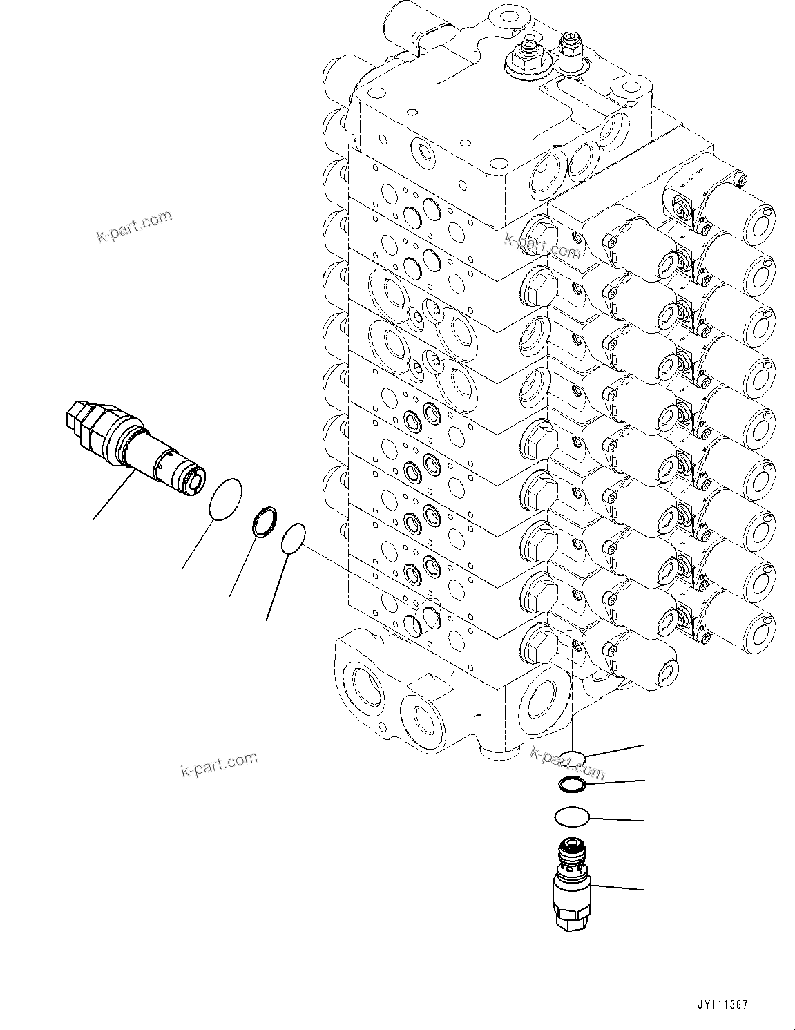 Komatsu parts book diagram for GD955-7M0 S/N 31001-UP: CONTROL VALVE, 9-VALVE (20/25)(#30001-)