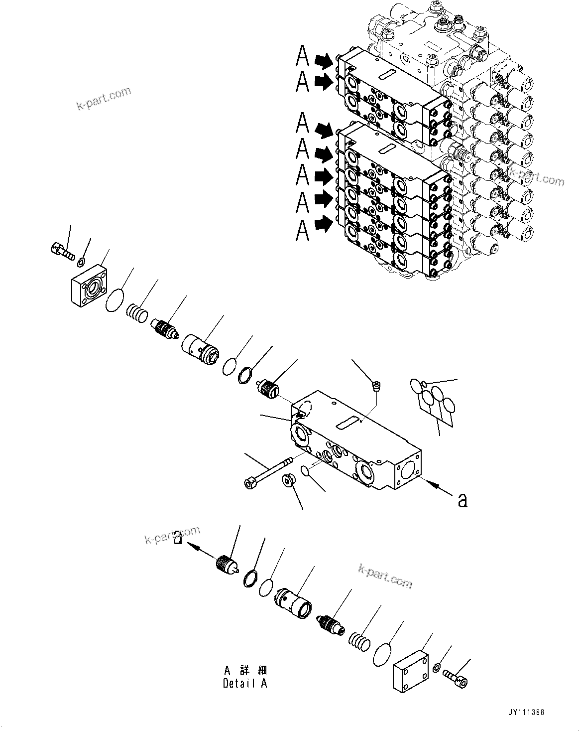 Komatsu parts book diagram for GD955-7M0 S/N 31001-UP: CONTROL VALVE, 9-VALVE (21/25)(#30001-)