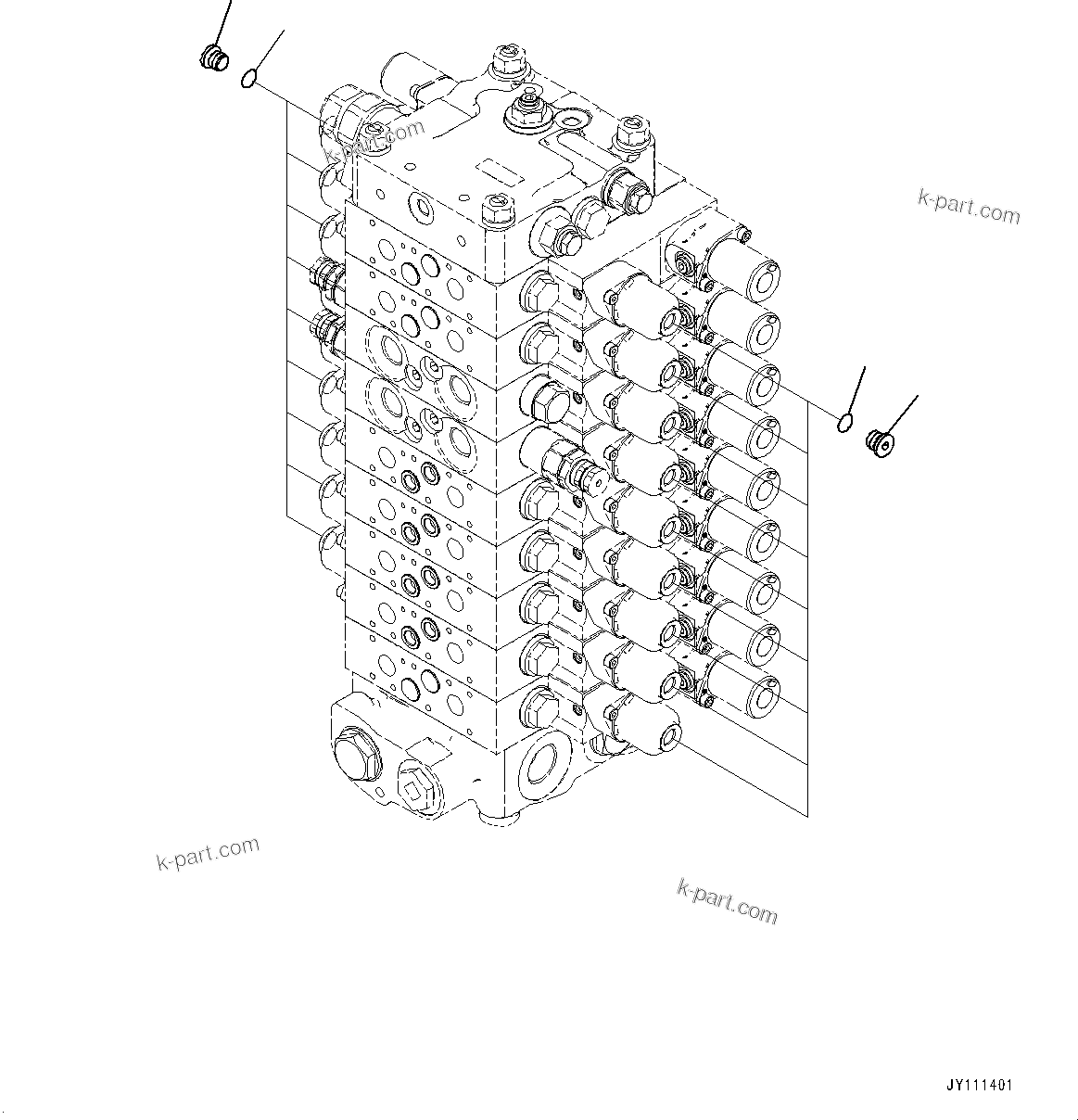 Komatsu parts book diagram for GD955-7M0 S/N 31001-UP: CONTROL VALVE, 9-VALVE (24/25)(#30001-)