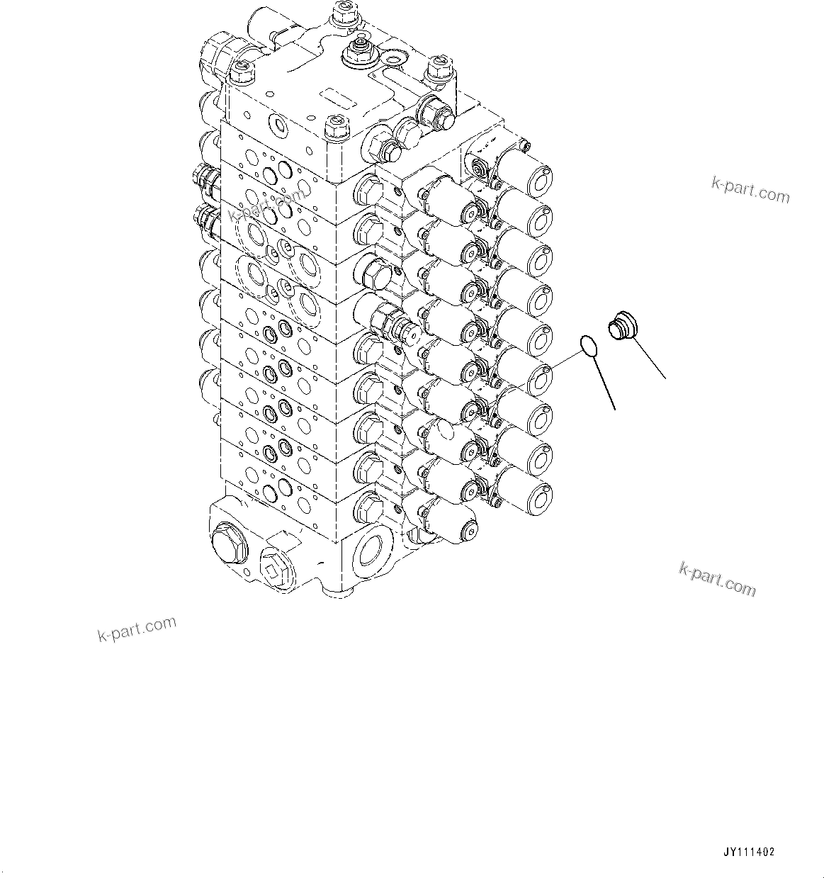 Komatsu parts book diagram for GD955-7M0 S/N 31001-UP: CONTROL VALVE, 9-VALVE (25/25)(#30001-)