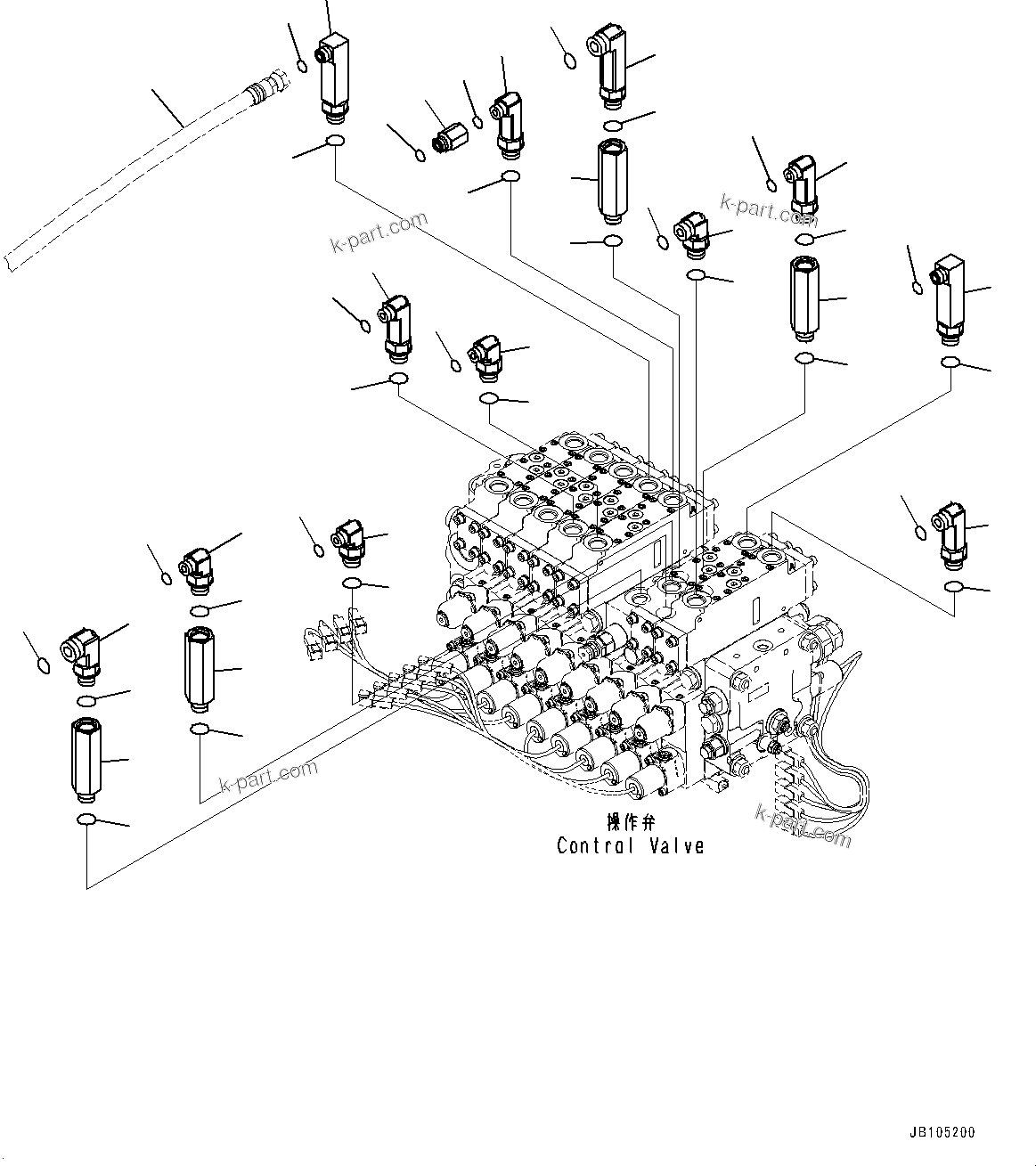 Komatsu parts book diagram for GD955-7M0 S/N 31001-UP: CONTROL VALVE, ELBOW(#30001-)