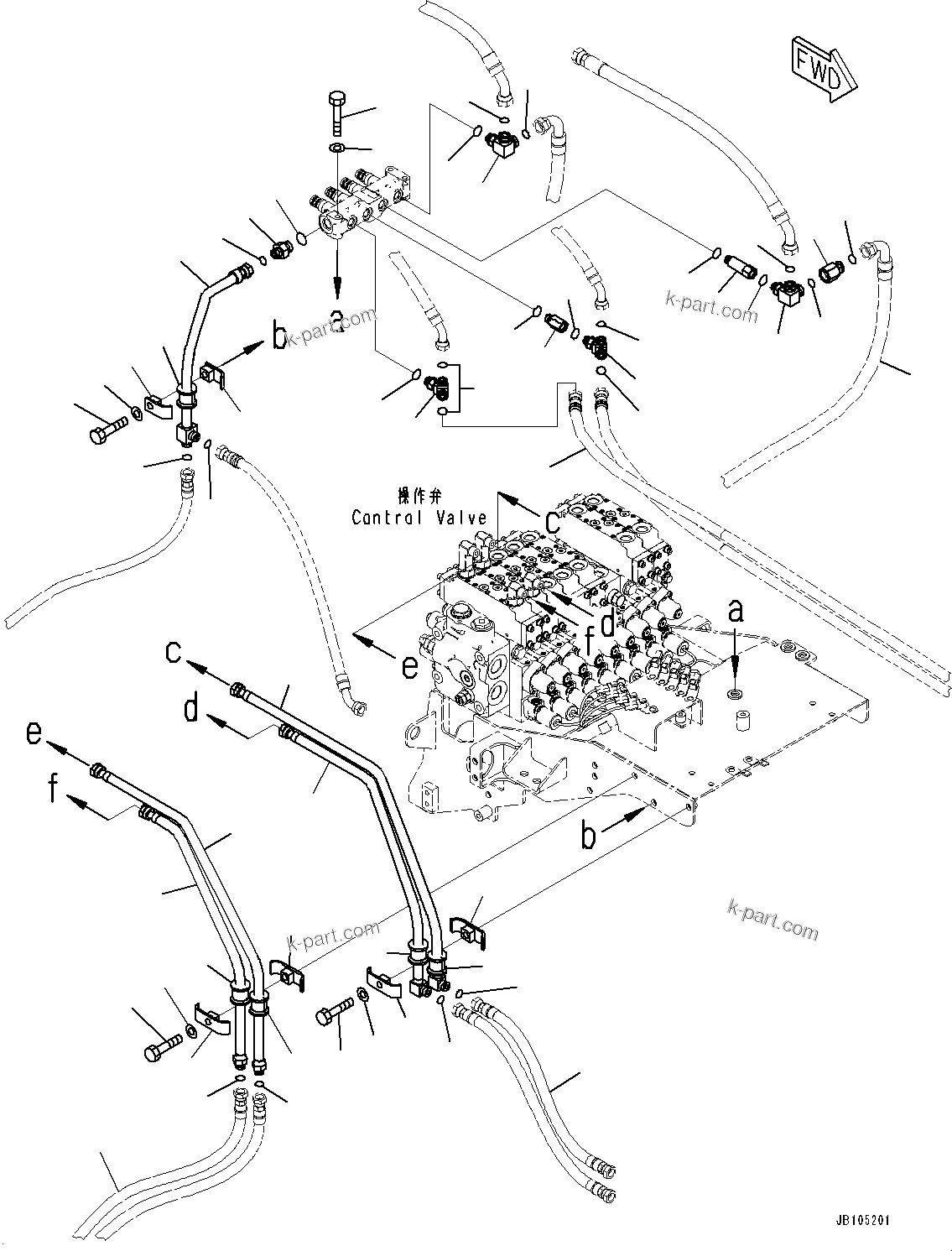 Komatsu parts book diagram for GD955-7M0 S/N 31001-UP: CONTROL VALVE, CONTROL VALVE PIPING (1/3)(#30001-)