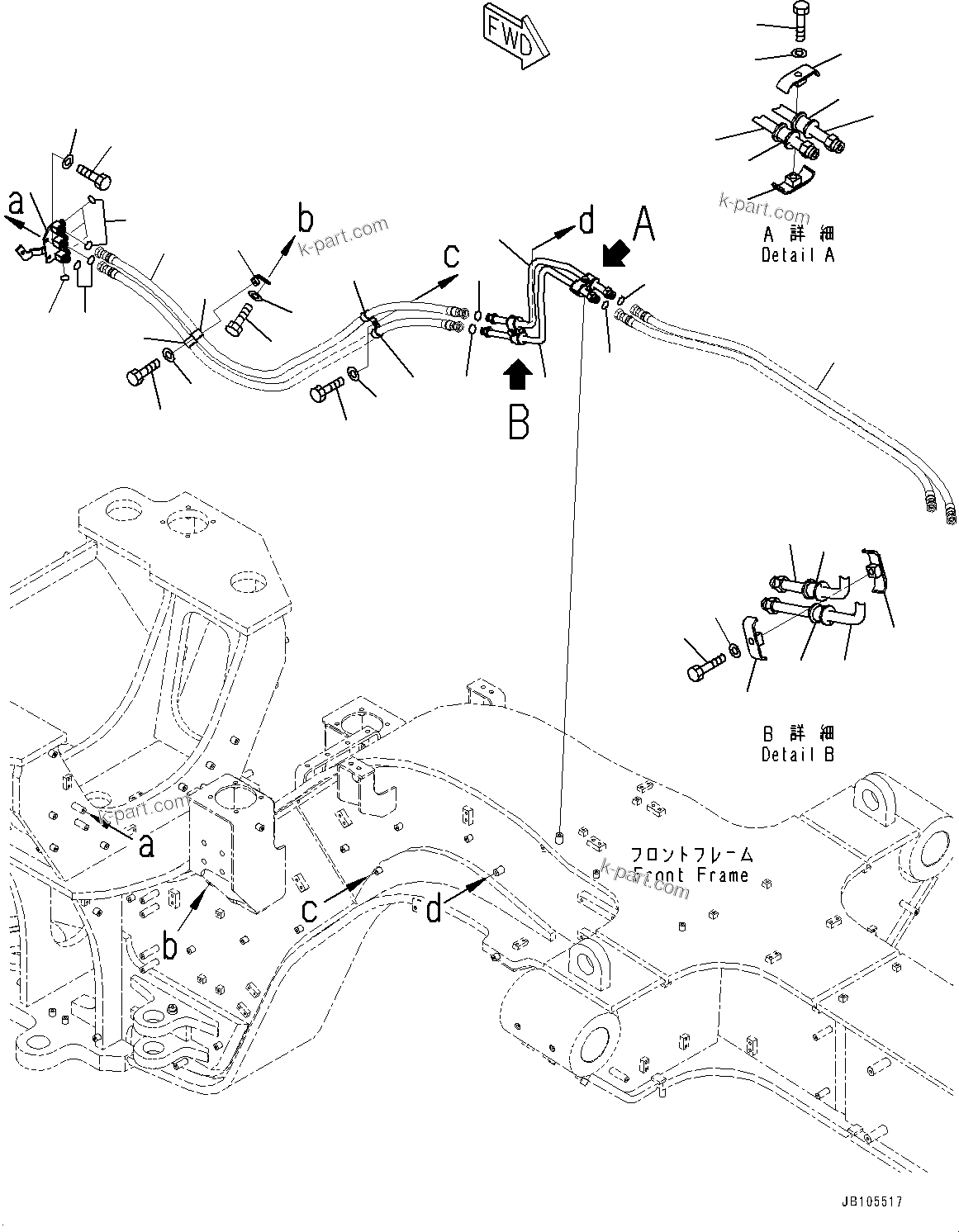 Komatsu parts book diagram for GD955-7M0 S/N 31001-UP: STEERING OIL PIPING, PIPING AND MOUNTING(#30001-)