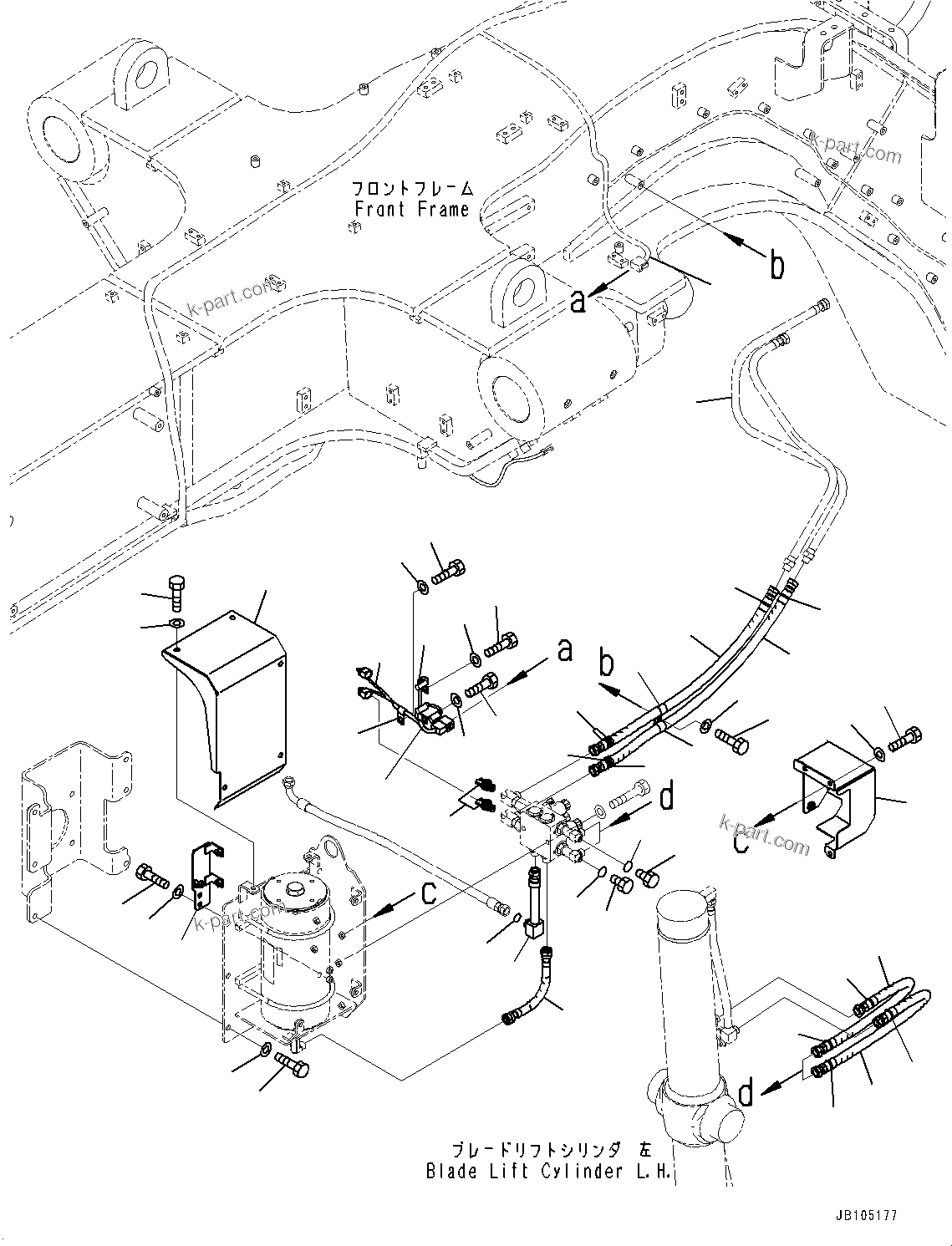 Komatsu parts book diagram for GD955-7M0 S/N 31001-UP: FRONT FRAME VALVE, BLADE FLOAT PIPING (1/2)(#30001-)