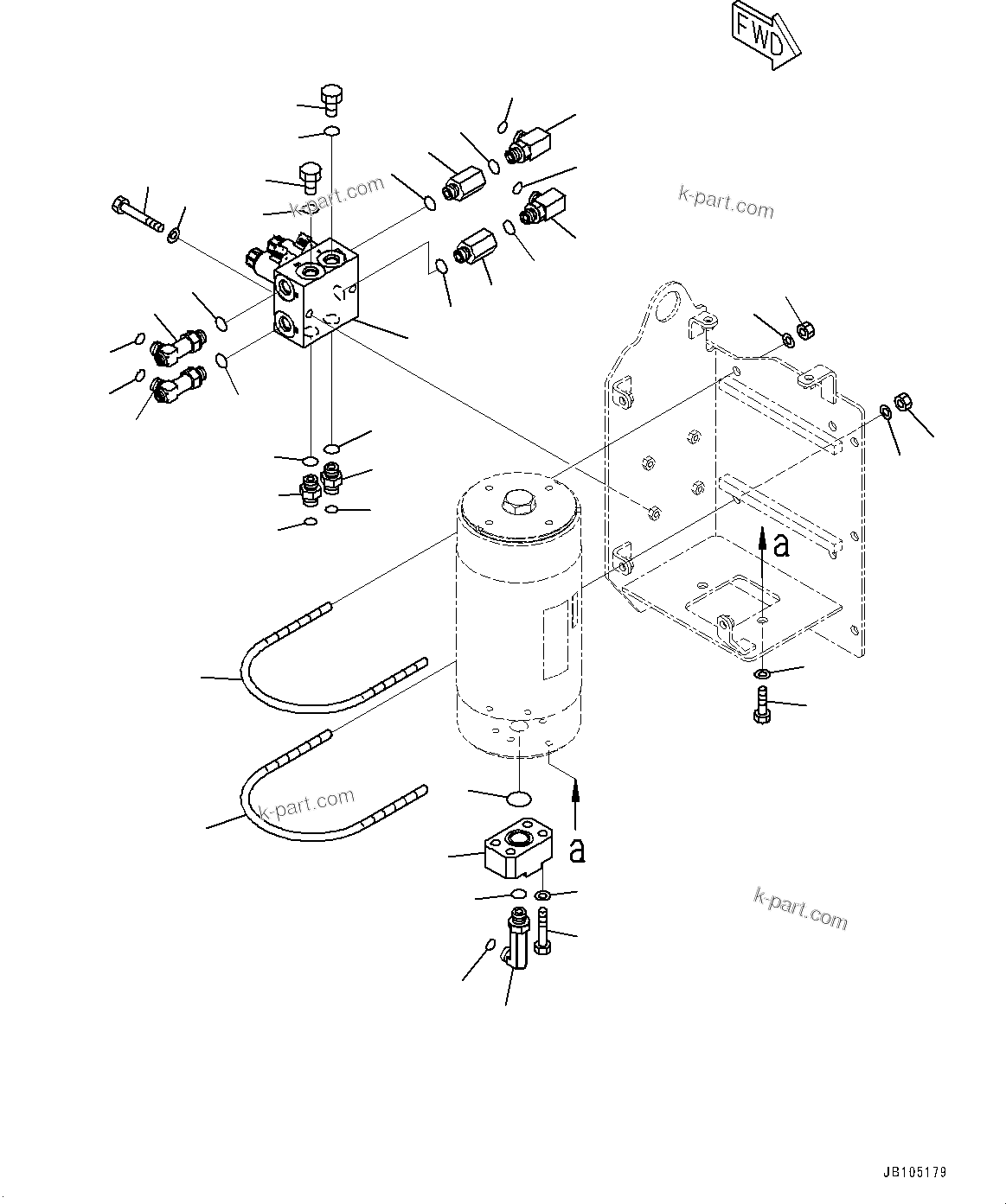 Komatsu parts book diagram for GD955-7M0 S/N 31001-UP: FRONT FRAME VALVE, BLADE ACCUMULATOR AND BLADE FLOAT SOLENOID VALVE, R.H.(#30001-)