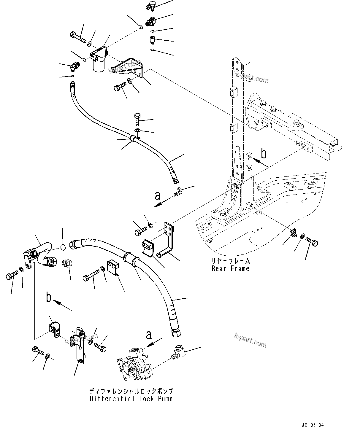 Komatsu parts book diagram for GD955-7M0 S/N 31001-UP: HYDRAULIC PIPING, DIFFERENTIAL LOCK PIPING (1/3)(#30001-)