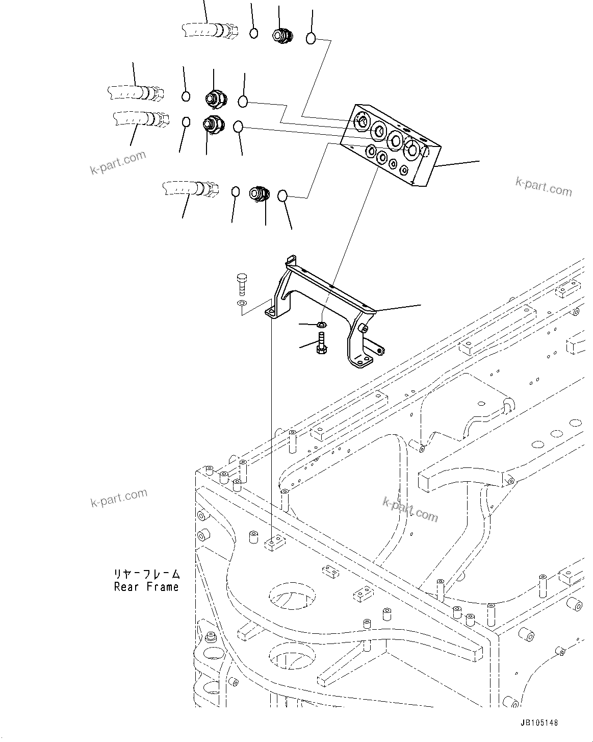 Komatsu parts book diagram for GD955-7M0 S/N 31001-UP: HYDRAULIC PIPING, BLOCK (1/2)(#30001-)