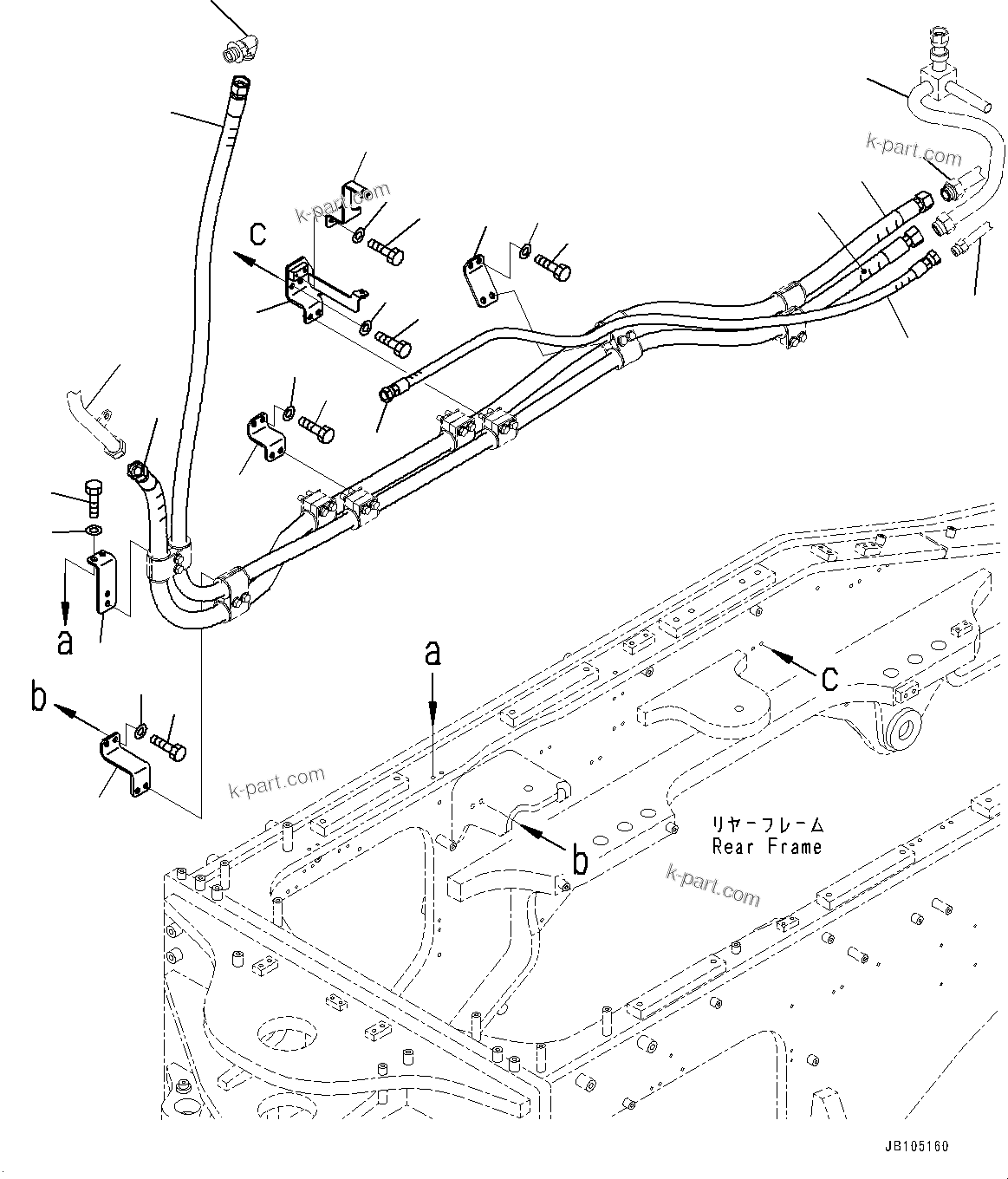 Komatsu parts book diagram for GD955-7M0 S/N 31001-UP: HYDRAULIC PIPING, FAN MOTOR PIPING(#30001-)