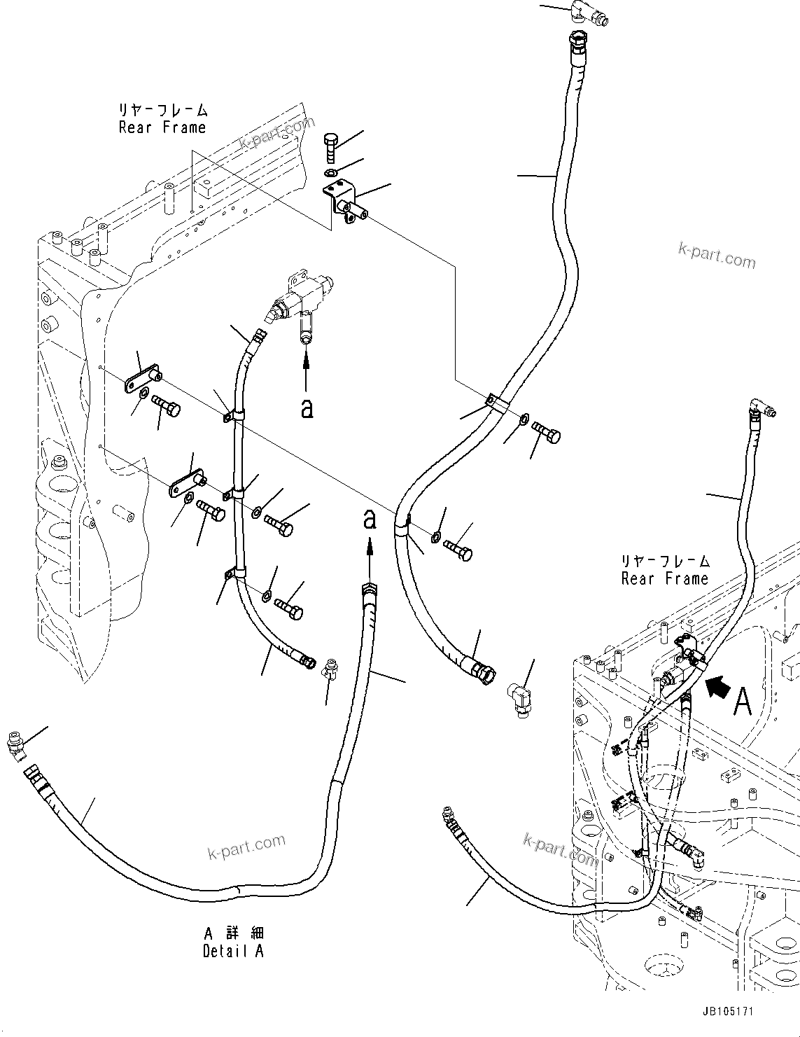 Komatsu parts book diagram for GD955-7M0 S/N 31001-UP: HYDRAULIC PIPING, SECONDARY STEERING PUMP PIPING(#30001-)