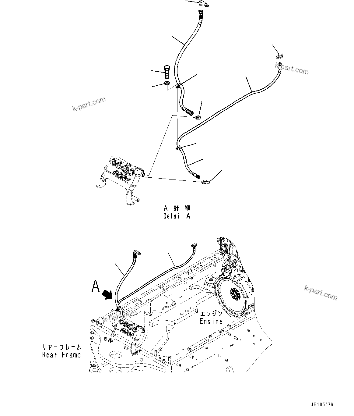Komatsu parts book diagram for GD955-7M0 S/N 31001-UP: HYDRAULIC PIPING, CONTROL VALVE PIPING(#30001-)