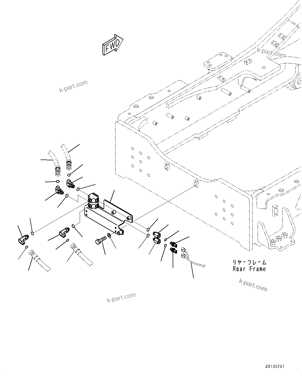 Komatsu parts book diagram for GD955-7M0 S/N 31001-UP: HYDRAULIC PIPING, RIPPER PIPING MOUNTING (2/3)(#30001-)