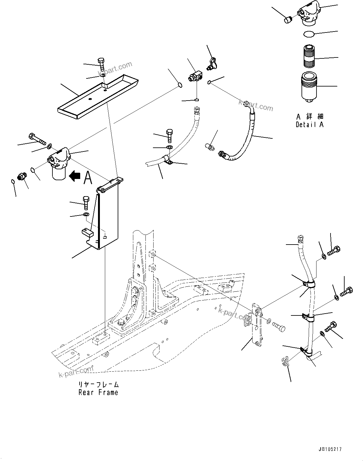 Komatsu parts book diagram for GD955-7M0 S/N 31001-UP: HYDRAULIC PIPING, PILOT FILTER(#30001-)