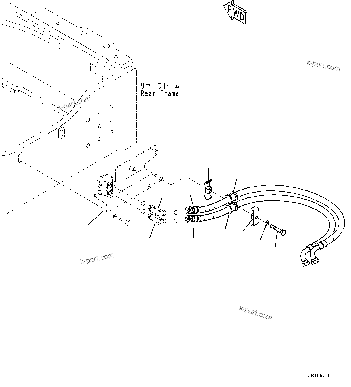 Komatsu parts book diagram for GD955-7M0 S/N 31001-UP: HYDRAULIC PIPING, RIPPER PIPING (2/2)(#30001-)