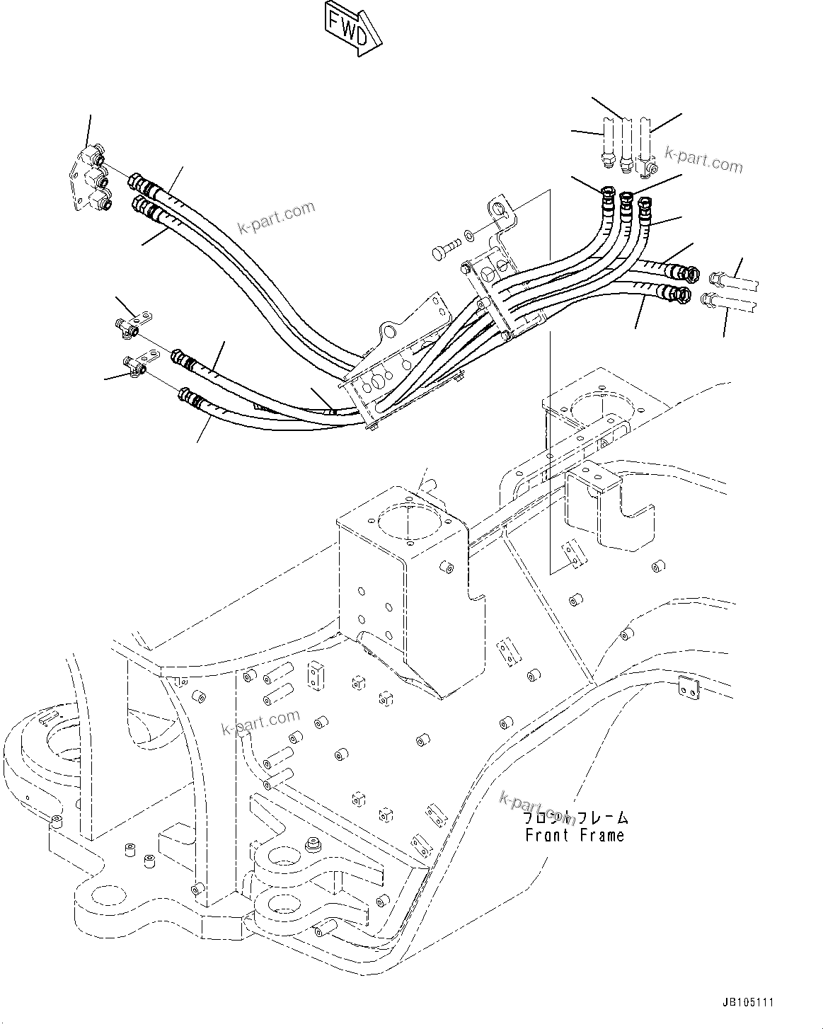 Komatsu parts book diagram for GD955-7M0 S/N 31001-UP: FRONT HYDRAULIC PIPING, CONTROL VALVE PIPING, R.H. (3/3)(#30001-)