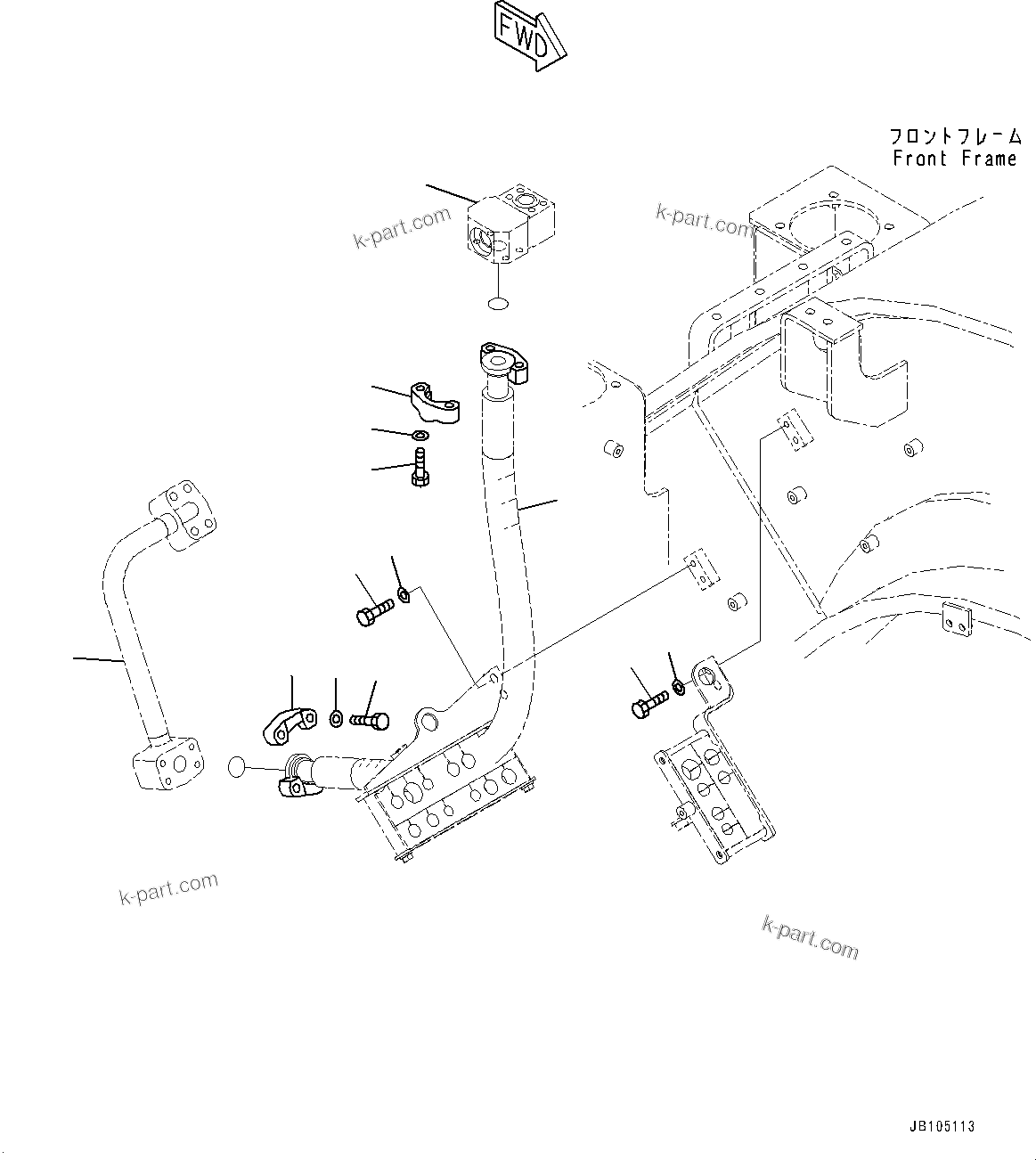 Komatsu parts book diagram for GD955-7M0 S/N 31001-UP: FRONT HYDRAULIC PIPING, CONTROL VALVE PIPING MOUNTING (2/2)(#30001-)
