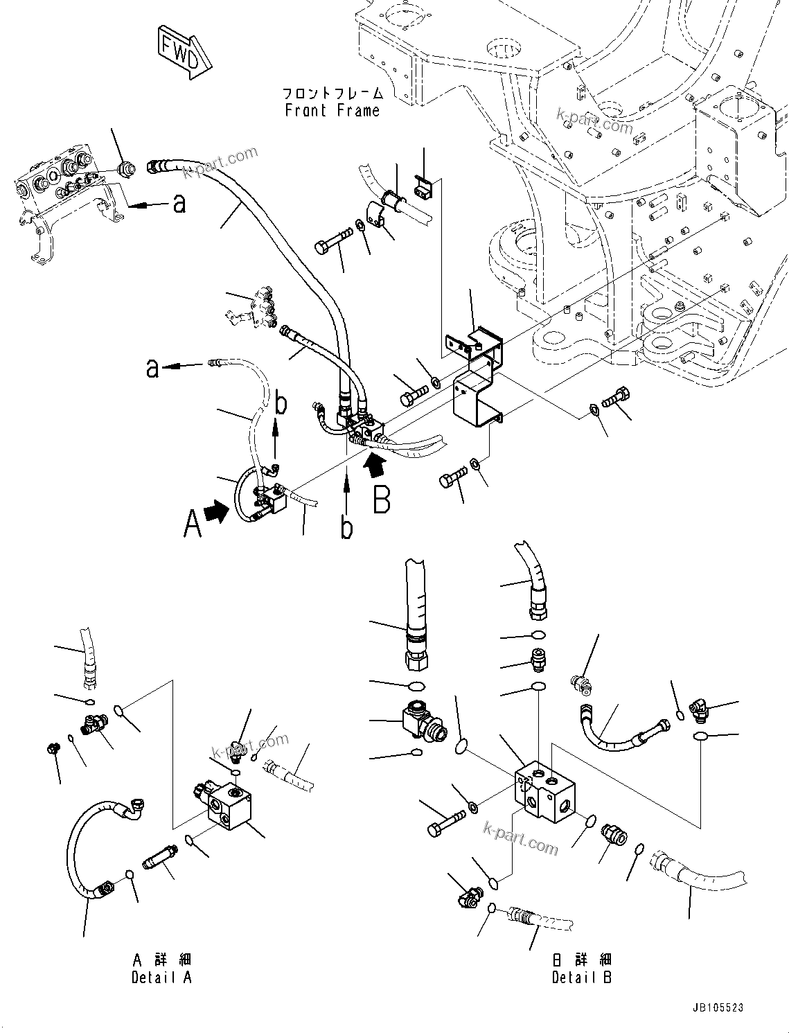 Komatsu parts book diagram for GD955-7M0 S/N 31001-UP: FRONT HYDRAULIC PIPING, EPC VALVE PIPING(#30001-)