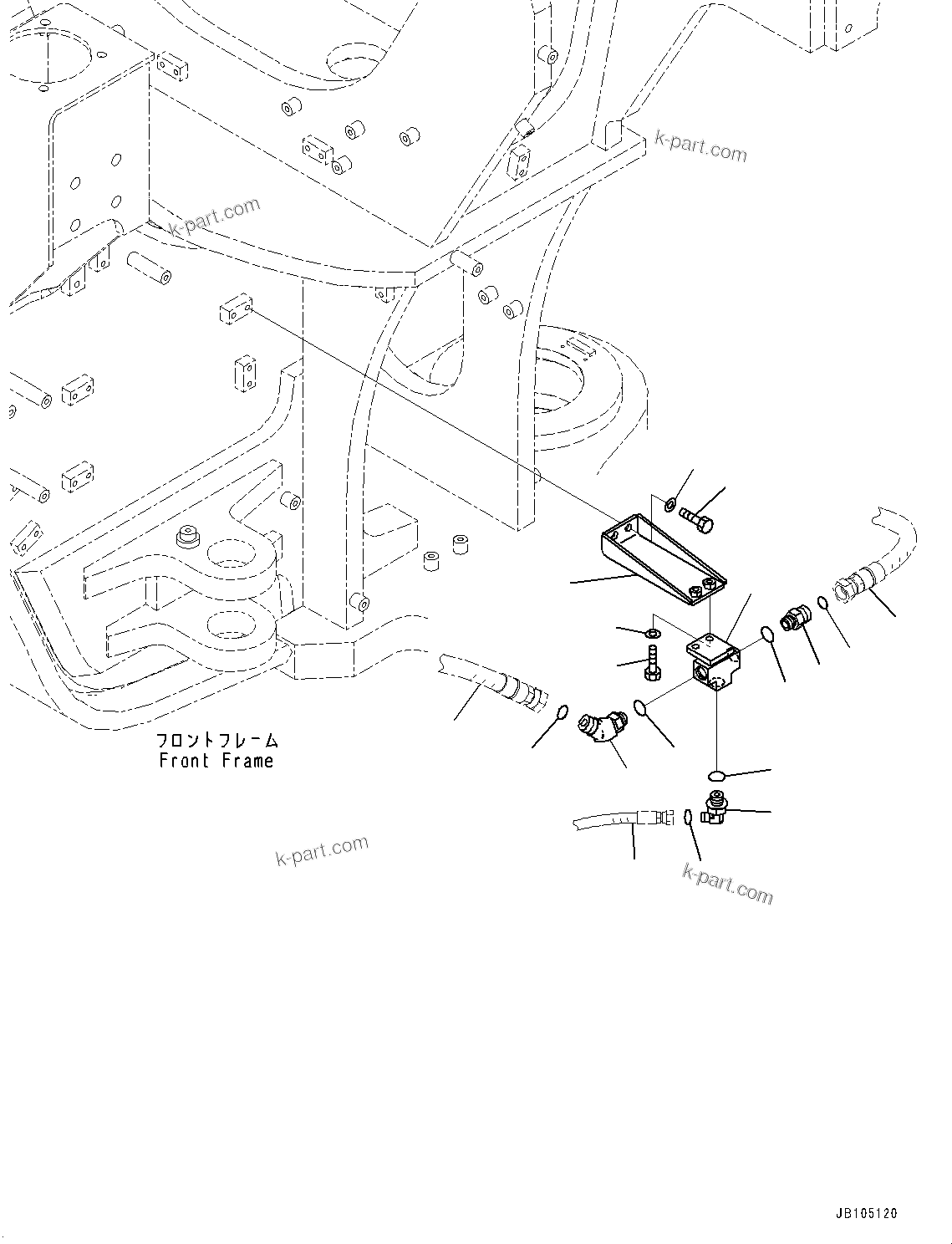 Komatsu parts book diagram for GD955-7M0 S/N 31001-UP: FRONT HYDRAULIC PIPING, SAFETY VALVE PIPING (1/3)(#30001-)