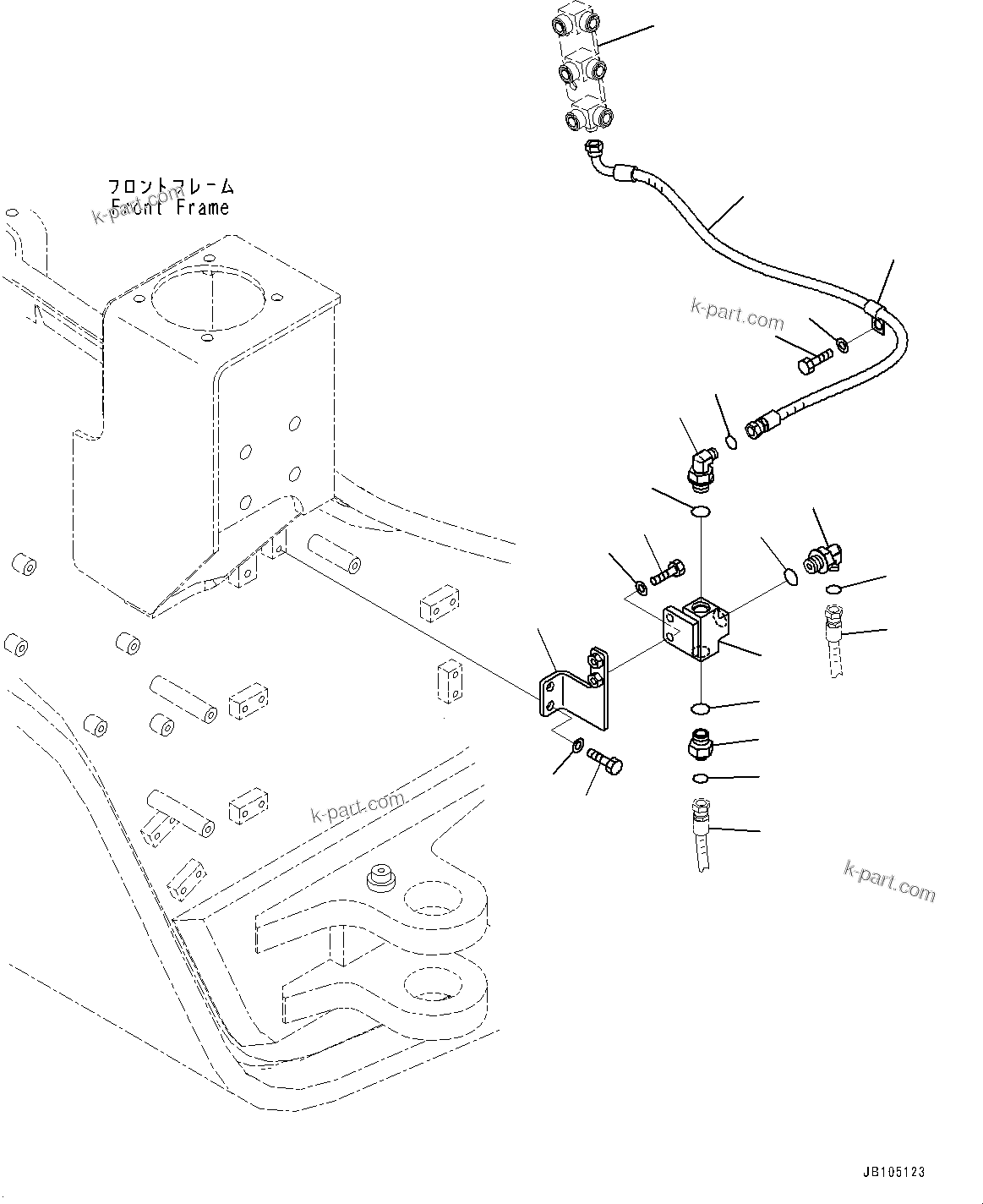 Komatsu parts book diagram for GD955-7M0 S/N 31001-UP: FRONT HYDRAULIC PIPING, STEERING VALVE PIPING(#30001-)