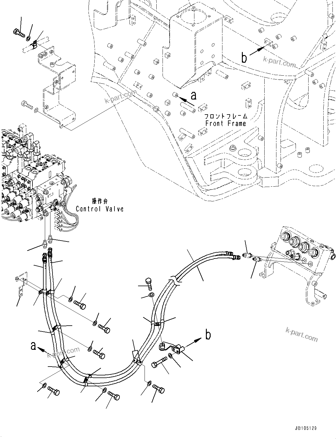 Komatsu parts book diagram for GD955-7M0 S/N 31001-UP: FRONT HYDRAULIC PIPING, CONTROL VALVE PIPING, L.H. (2/2)(#30001-)