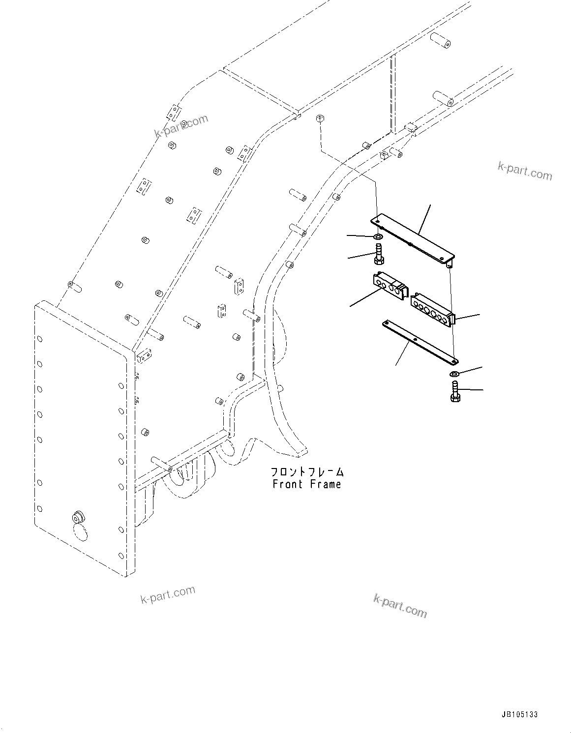 Komatsu parts book diagram for GD955-7M0 S/N 31001-UP: FRONT HYDRAULIC PIPING, CLAMP (2/2)(#30001-)
