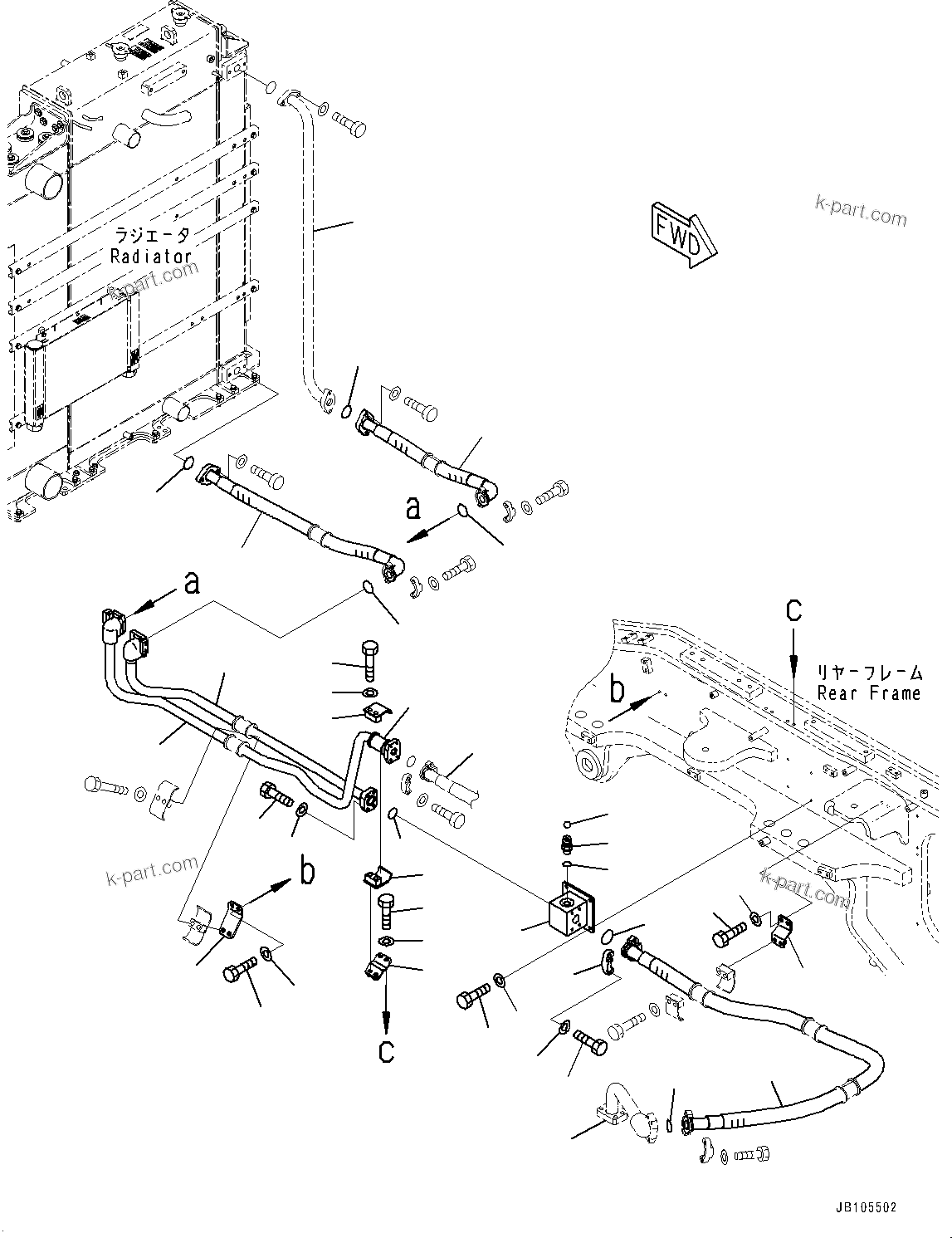 Komatsu parts book diagram for GD955-7M0 S/N 31001-UP: TRANSMISSION COOLING PIPING, TRANSMISSION PIPING (1/2)(#30001-)