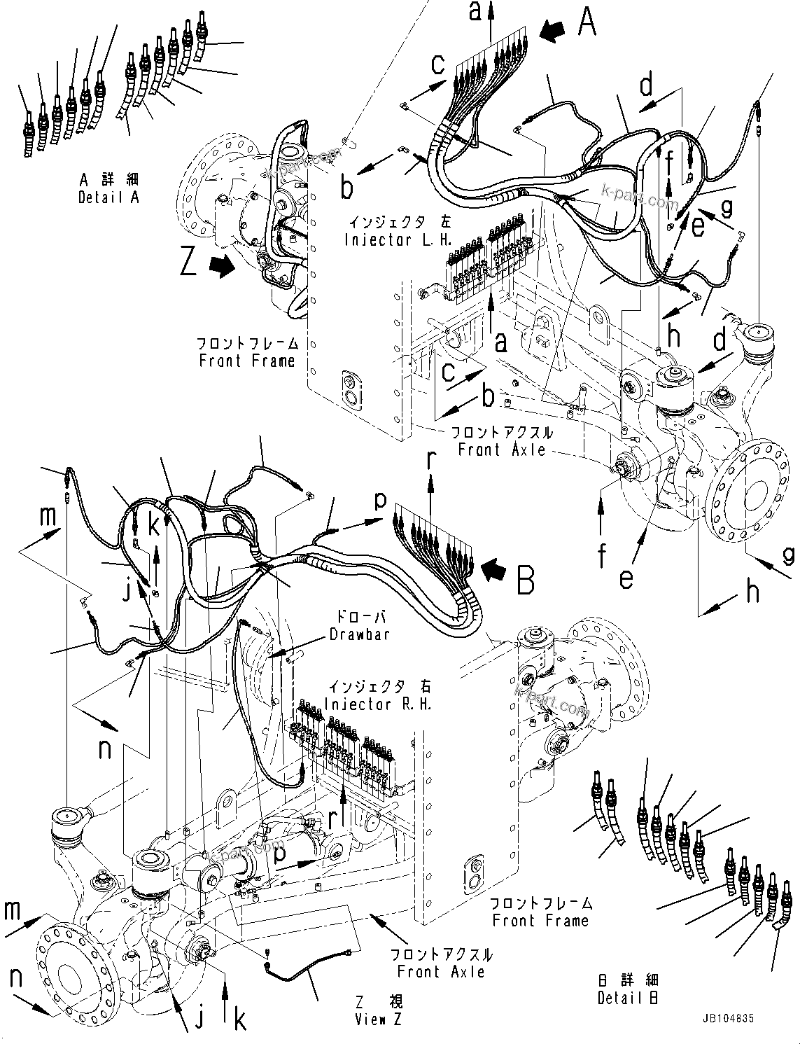 Komatsu parts book diagram for GD955-7M0 S/N 31001-UP: AUTO-GREASING SYSTEM, GREASE PIPING (1/5)(#30001-)