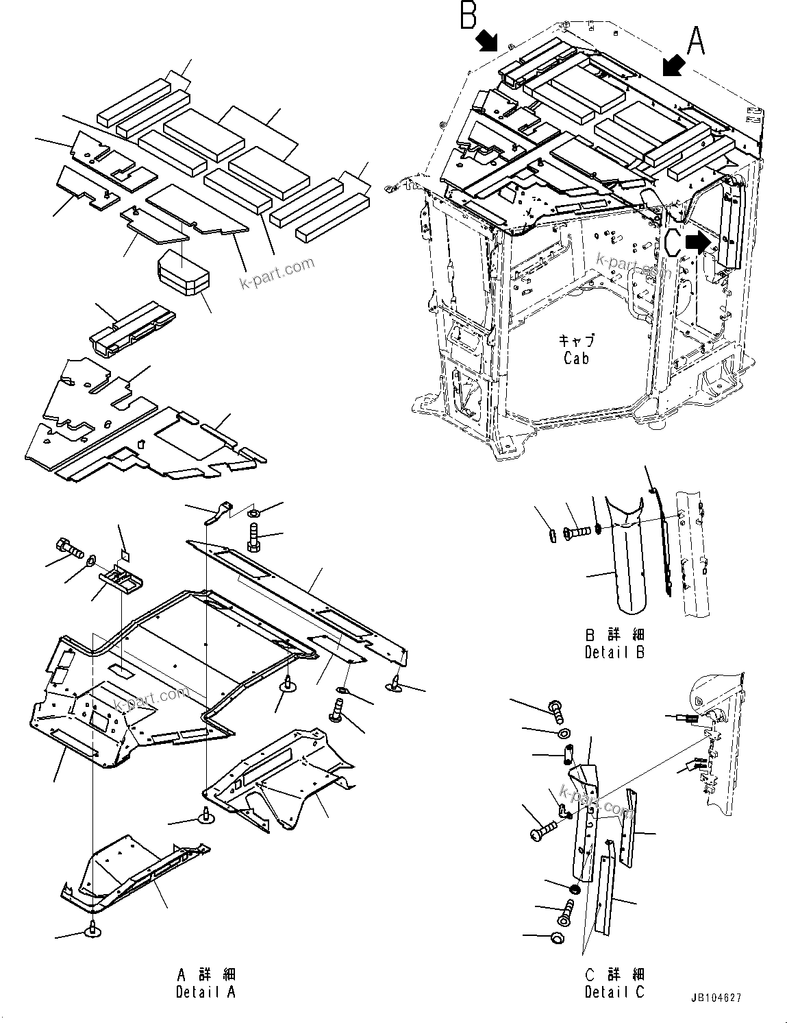Komatsu parts book diagram for GD955-7M0 S/N 31001-UP: ROPS CAB, INTERIOR (1/2)(#30001-)