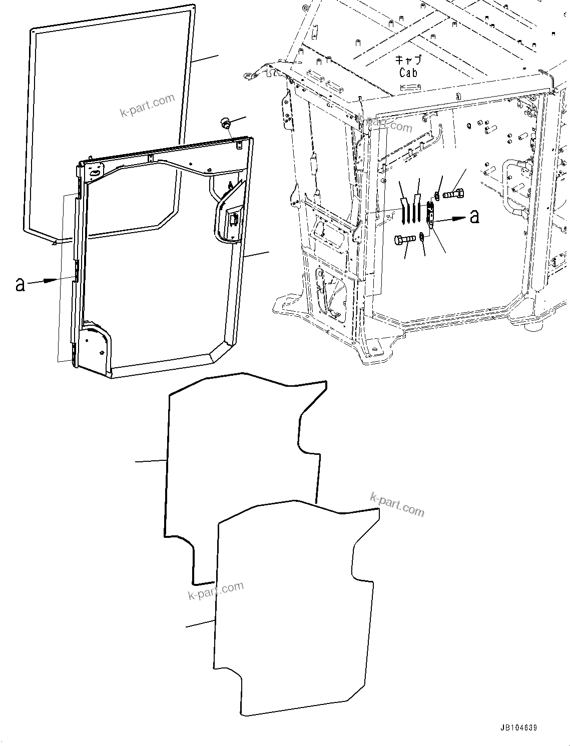 Komatsu parts book diagram for GD955-7M0 S/N 31001-UP: ROPS CAB, DOOR, L.H.(#30001-)