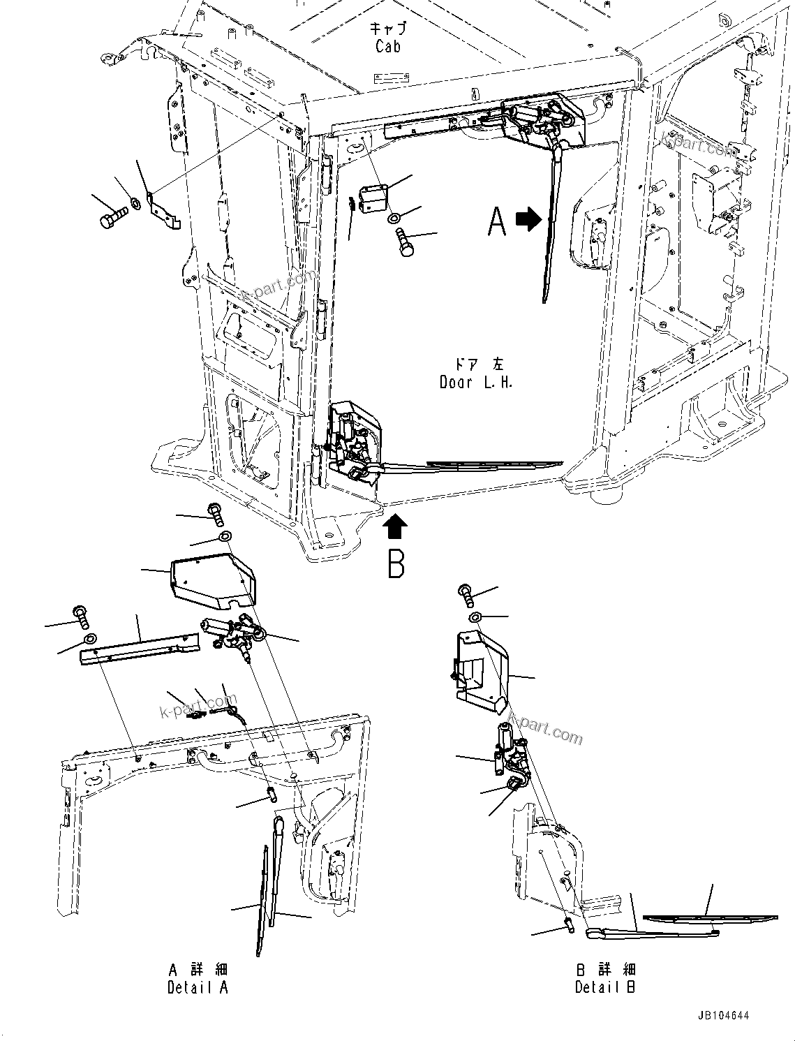Komatsu parts book diagram for GD955-7M0 S/N 31001-UP: ROPS CAB, DOOR WIPER, L.H.(#30001-)