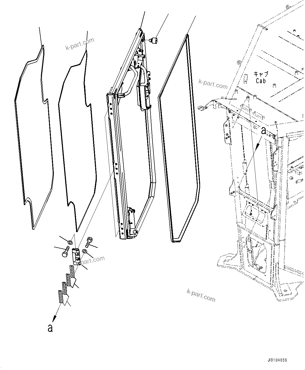 Komatsu parts book diagram for GD955-7M0 S/N 31001-UP: ROPS CAB, DOOR, R.H.(#30001-)