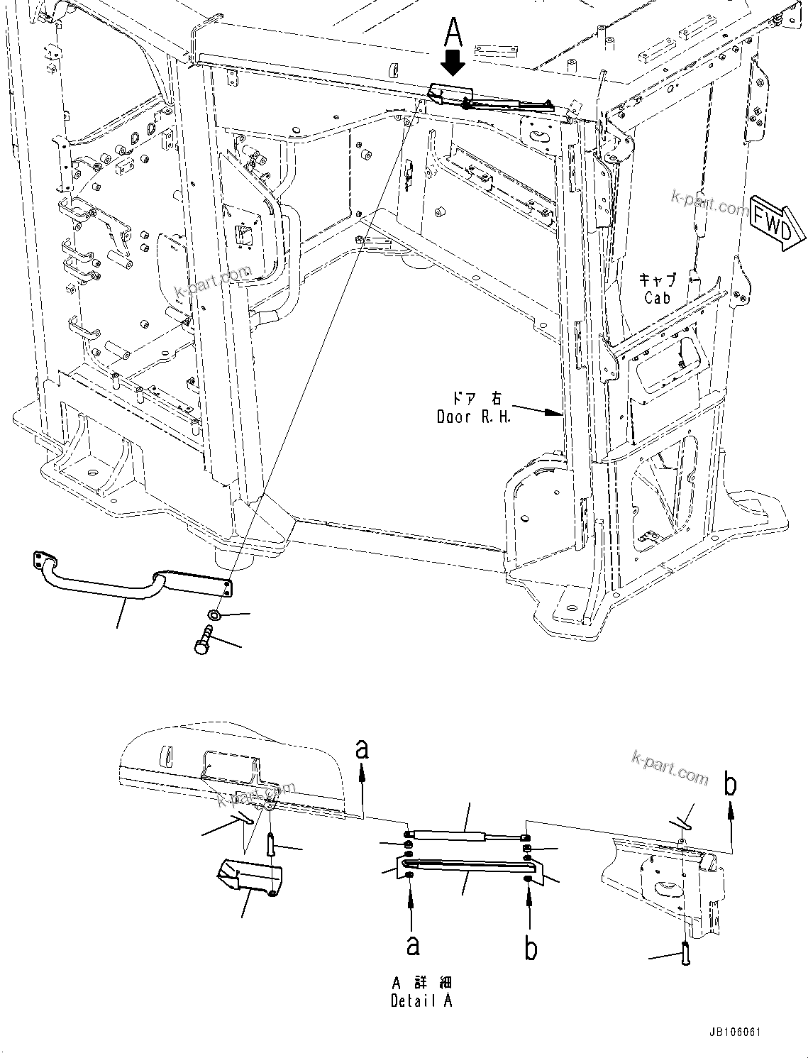 Komatsu parts book diagram for GD955-7M0 S/N 31001-UP: ROPS CAB, HANDRAIL (2/2)(#30002-30001)