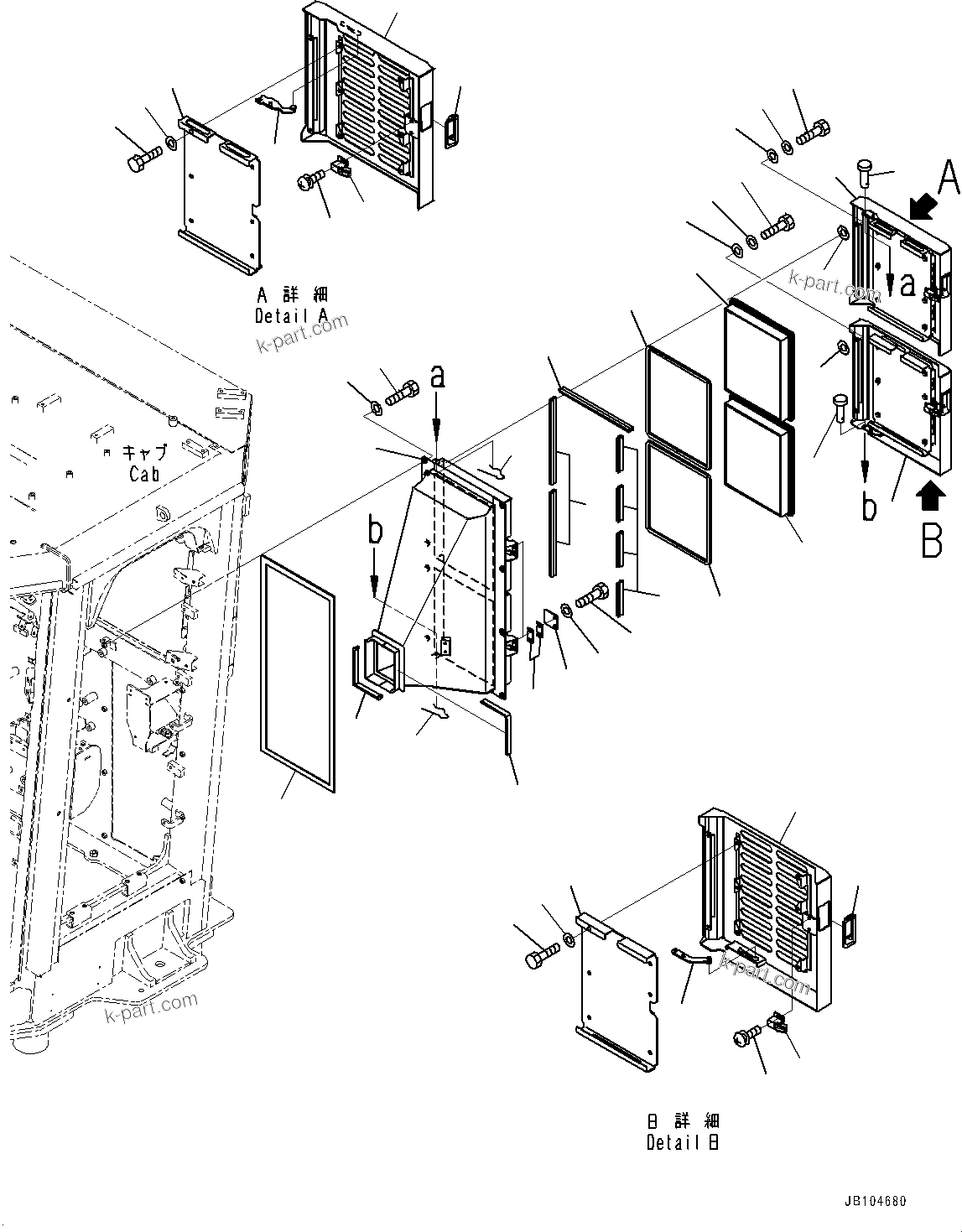 Komatsu parts book diagram for GD955-7M0 S/N 31001-UP: ROPS CAB, AIR CONDITIONER DUCT AND FRESH AIR FILTER(#30001-)