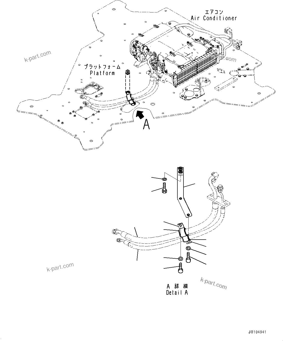 Komatsu parts book diagram for GD955-7M0 S/N 31001-UP: FLOOR, AIR CONDITIONER PIPING MOUNTING(#30001-)